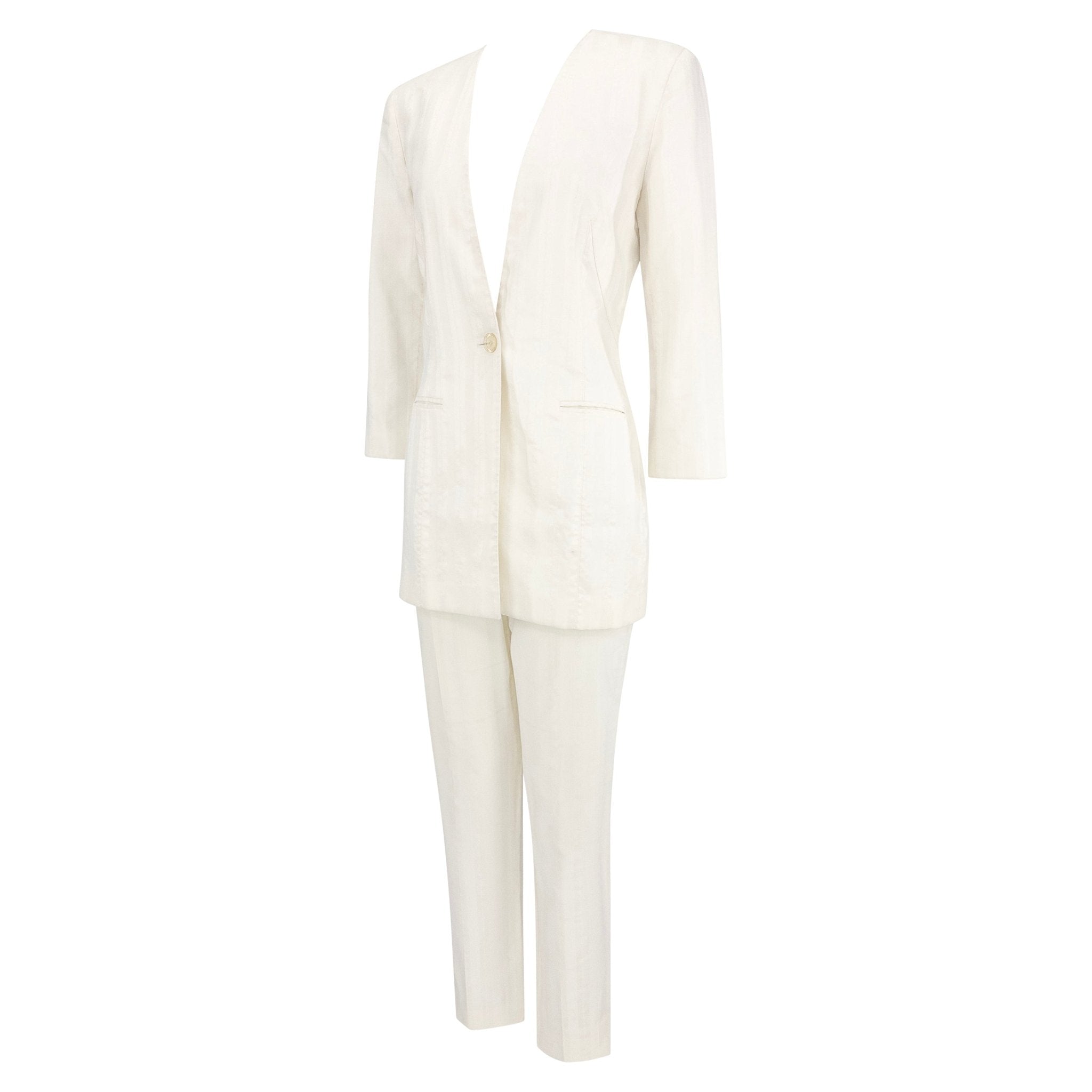 1990s Rifat Ozbek Shimmery White Stripe Pantsuit - RealList