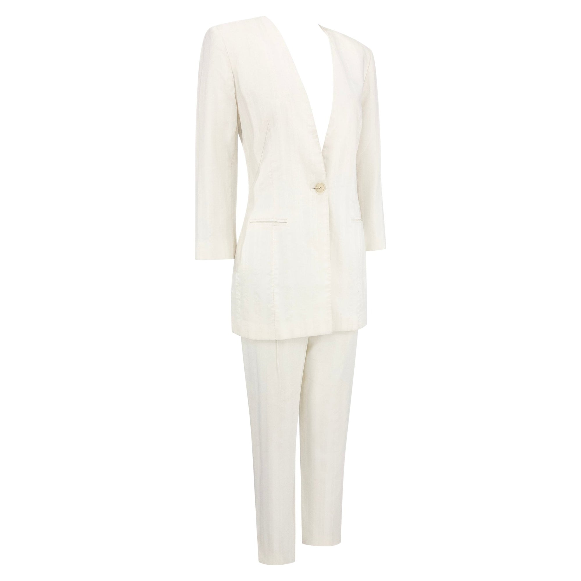 1990s Rifat Ozbek Shimmery White Stripe Pantsuit - RealList