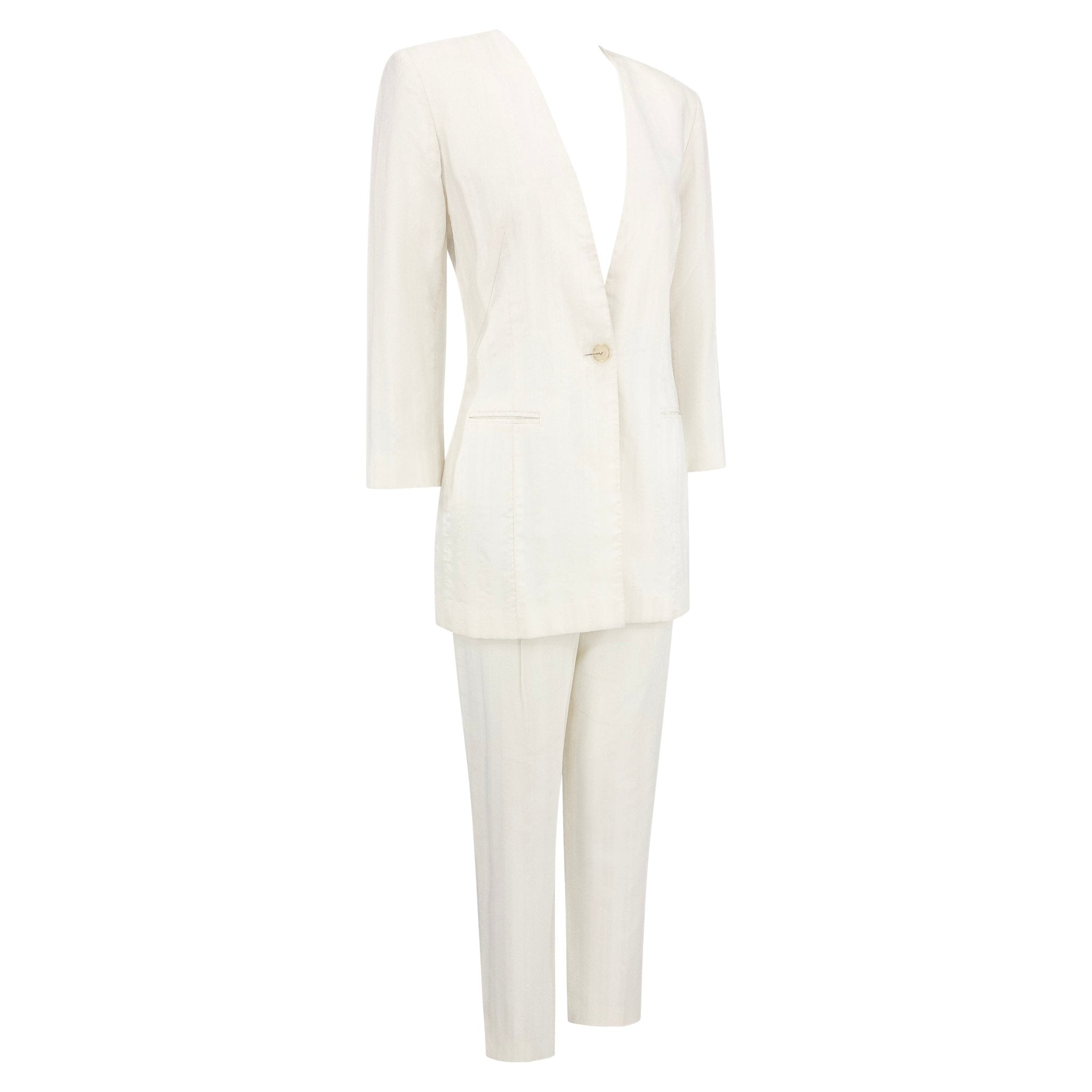 1990s Rifat Ozbek Shimmery White Stripe Pantsuit - RealList