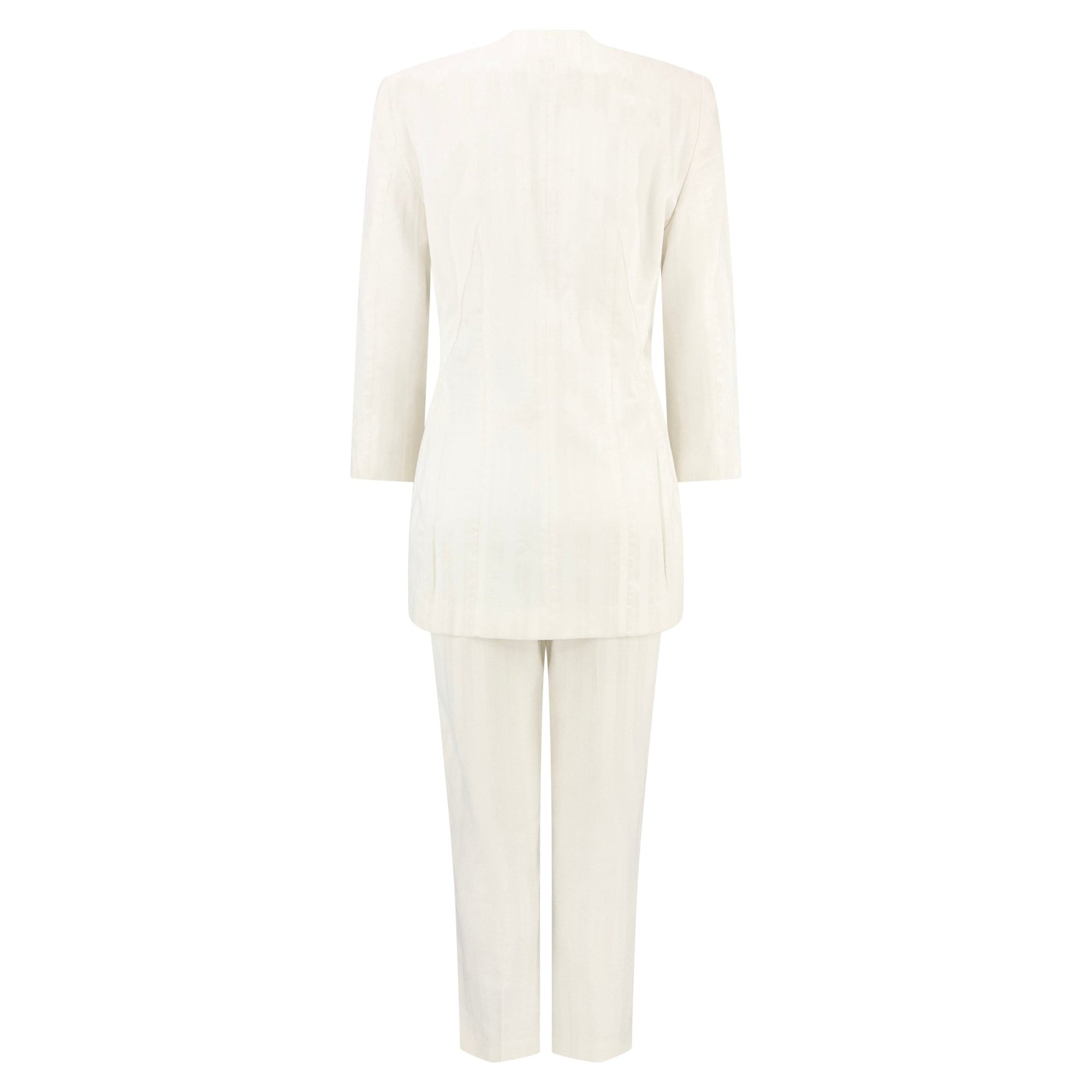 1990s Rifat Ozbek Shimmery White Stripe Pantsuit - RealList