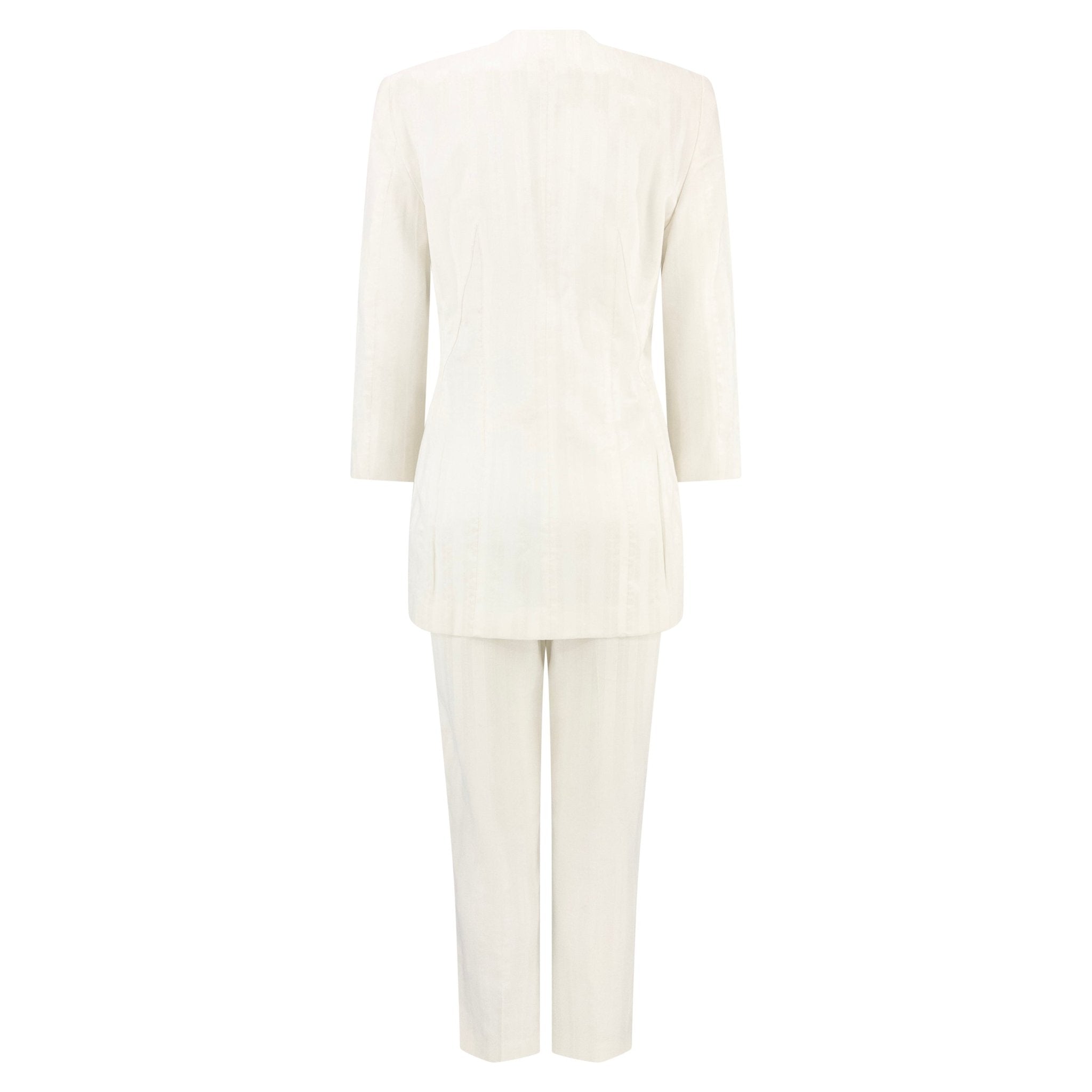 1990s Rifat Ozbek Shimmery White Stripe Pantsuit - RealList