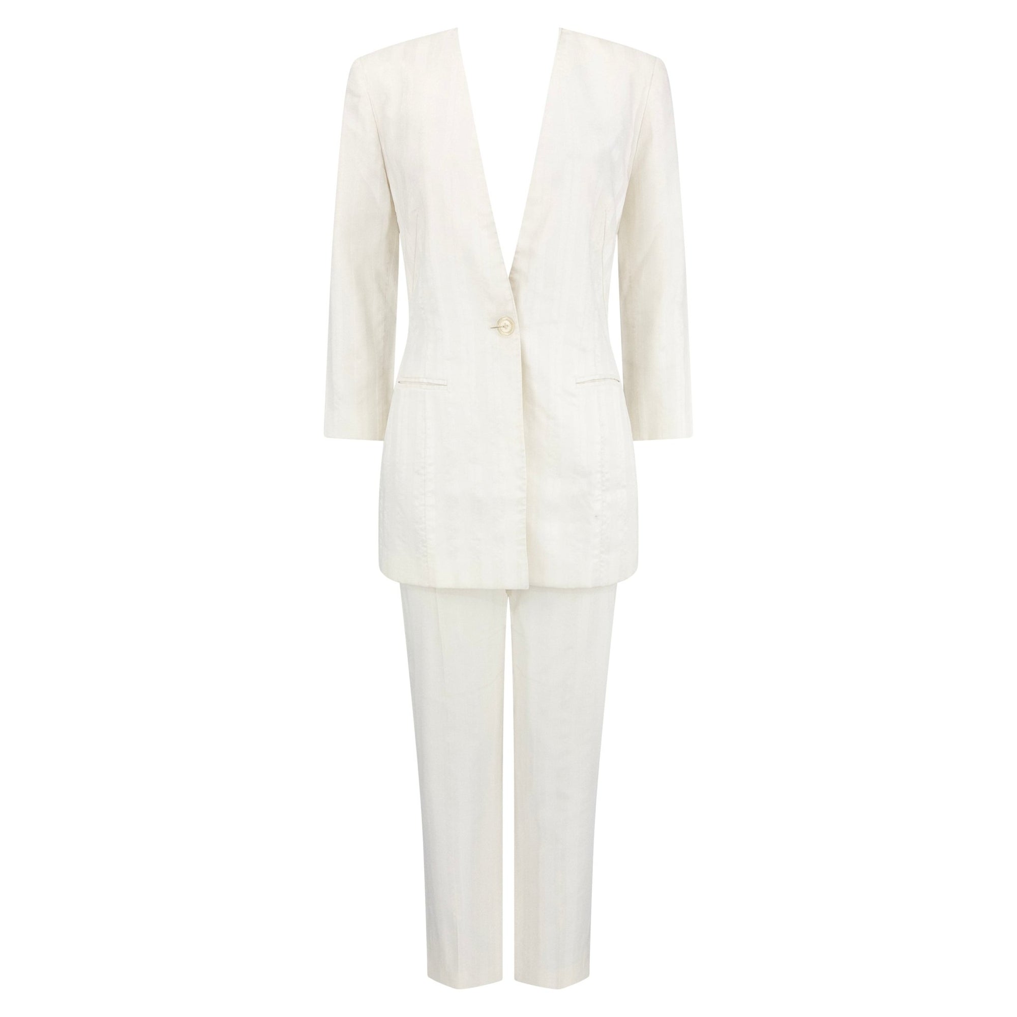 1990s Rifat Ozbek Shimmery White Stripe Pantsuit - RealList
