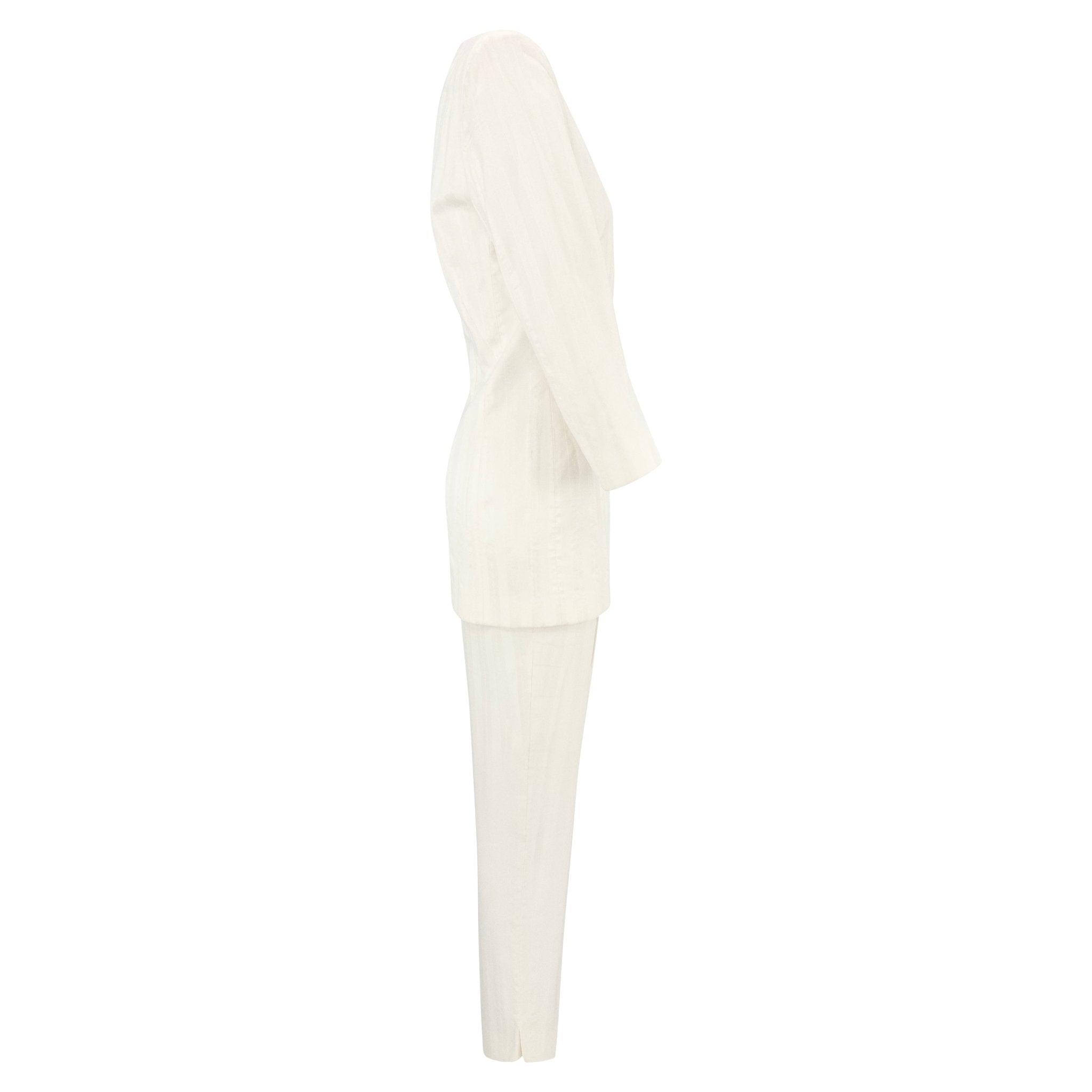 1990s Rifat Ozbek Shimmery White Stripe Pantsuit - RealList