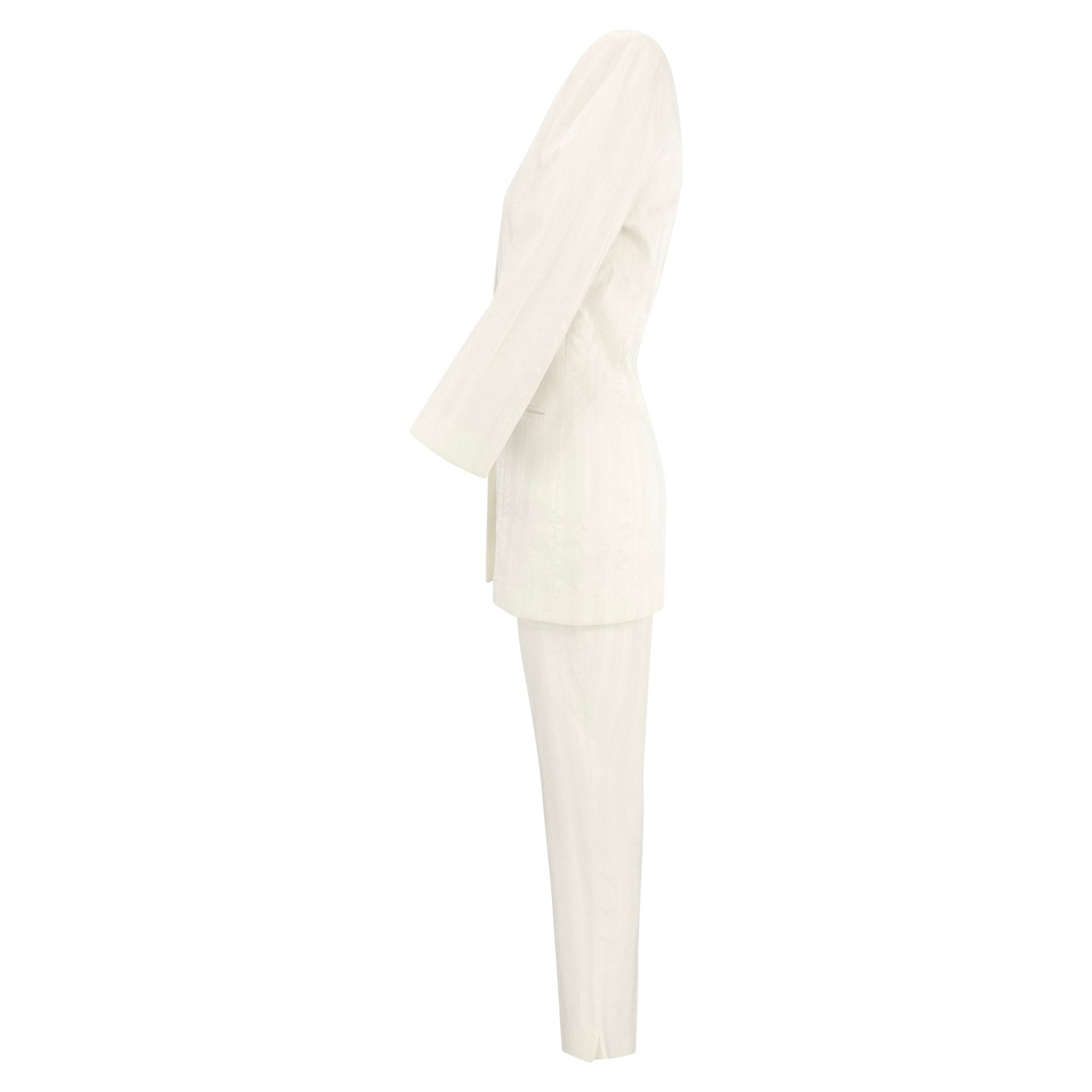 1990s Rifat Ozbek Shimmery White Stripe Pantsuit - RealList