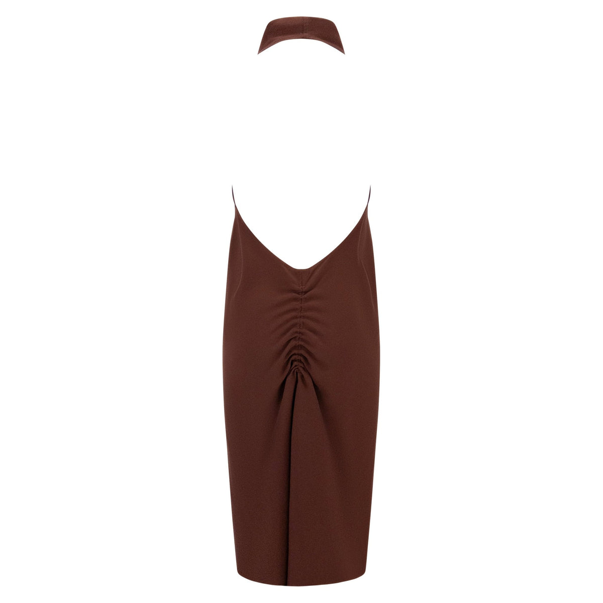1990s Salvatore Ferragamo Backless Brown Cowl Neck Flare Cocktail Dress - RealList