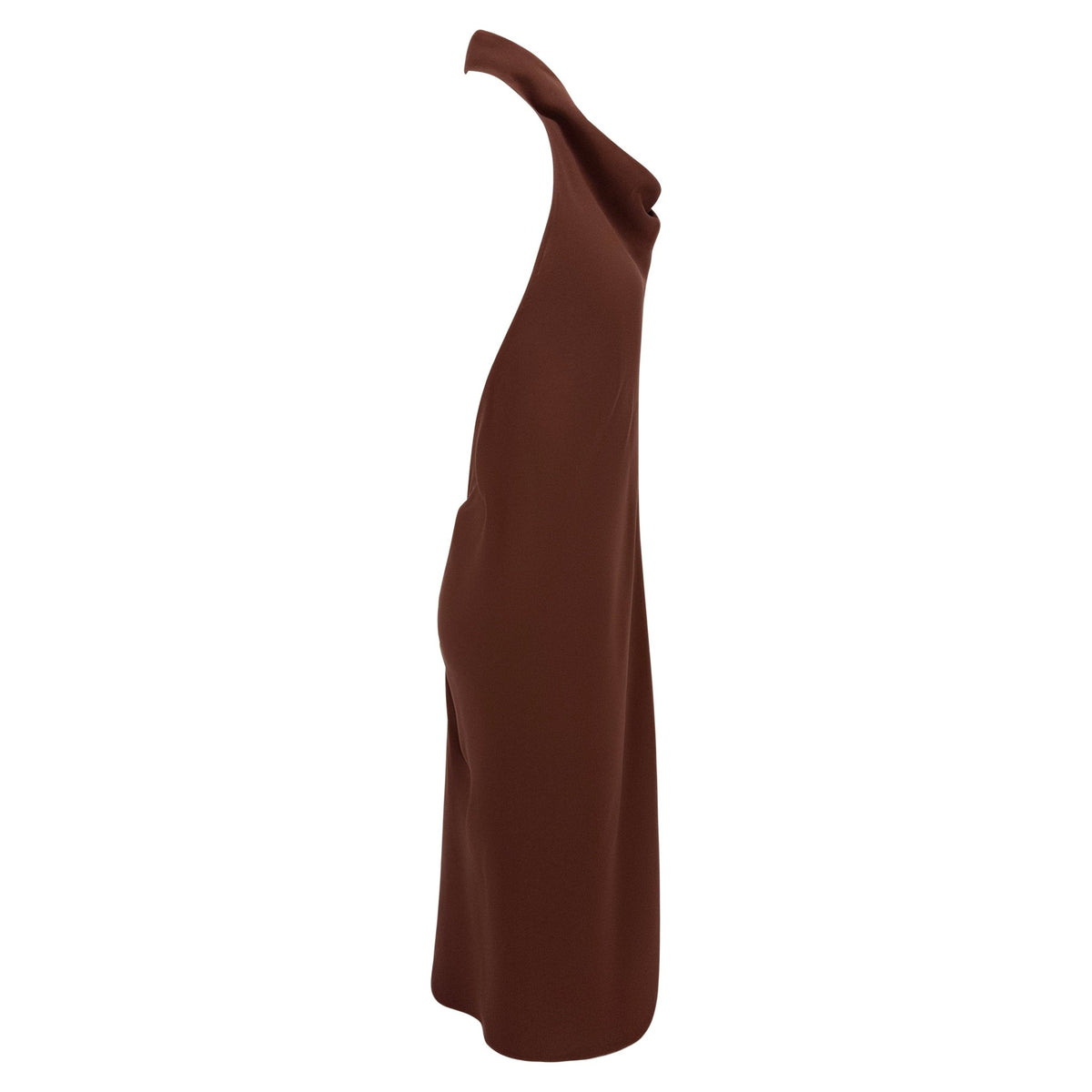 1990s Salvatore Ferragamo Backless Brown Cowl Neck Flare Cocktail Dress - RealList