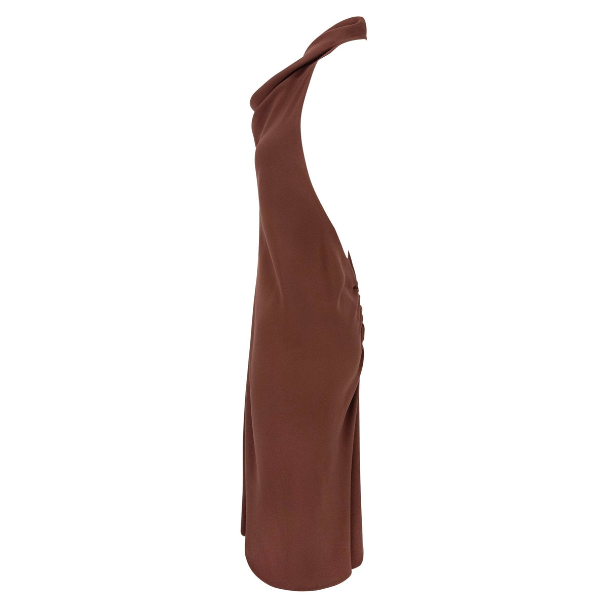 1990s Salvatore Ferragamo Backless Brown Cowl Neck Flare Cocktail Dress - RealList