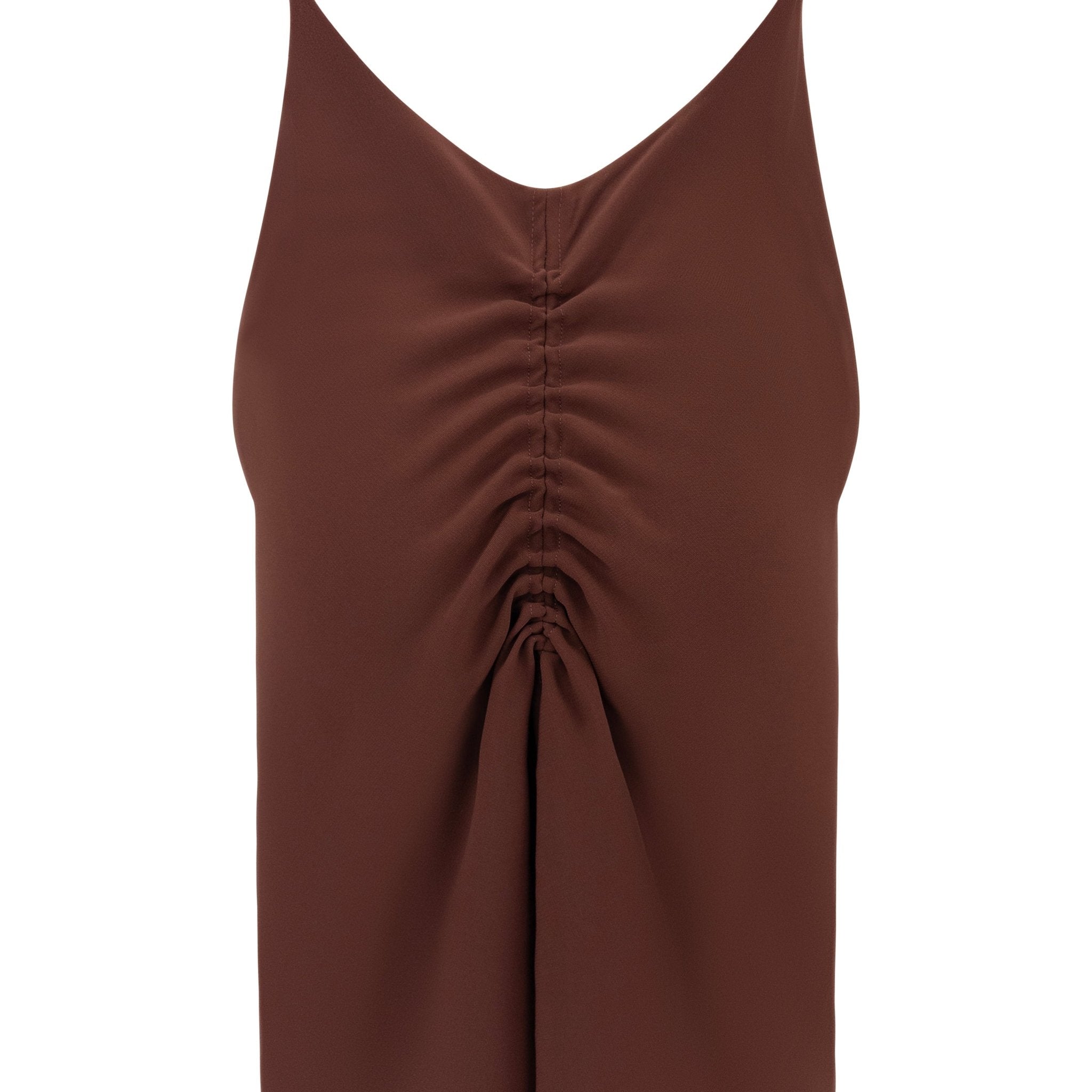 1990s Salvatore Ferragamo Backless Brown Cowl Neck Flare Cocktail Dress - RealList