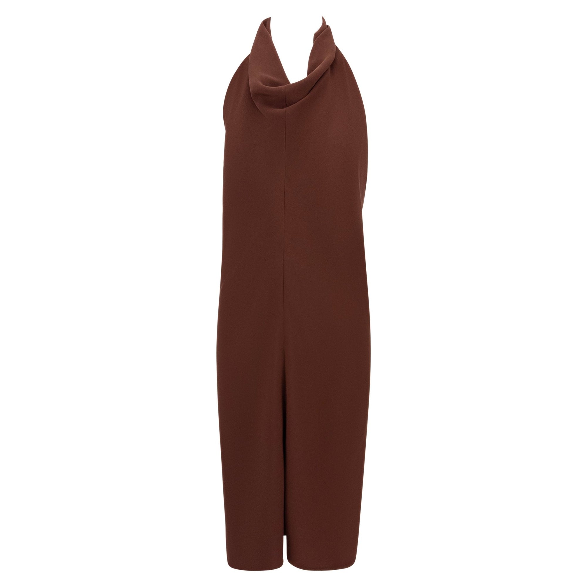 1990s Salvatore Ferragamo Backless Brown Cowl Neck Flare Cocktail Dress - RealList