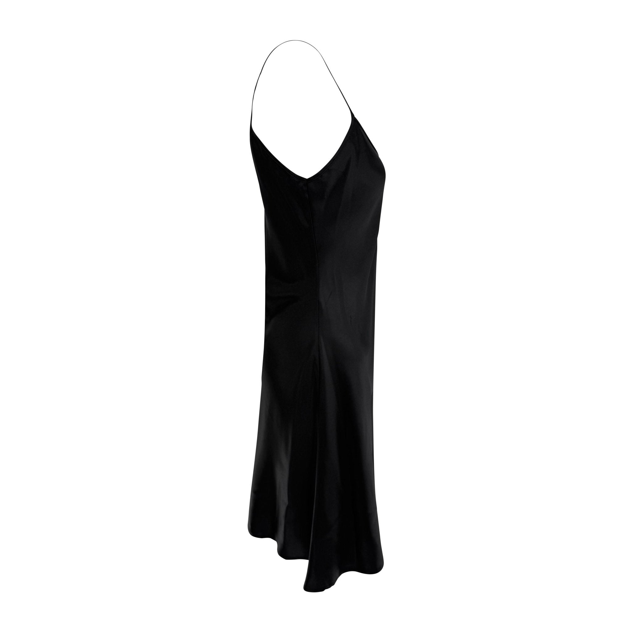 1990s Sonia Rykiel Black Satin Flare Mini Slip Dress - RealList