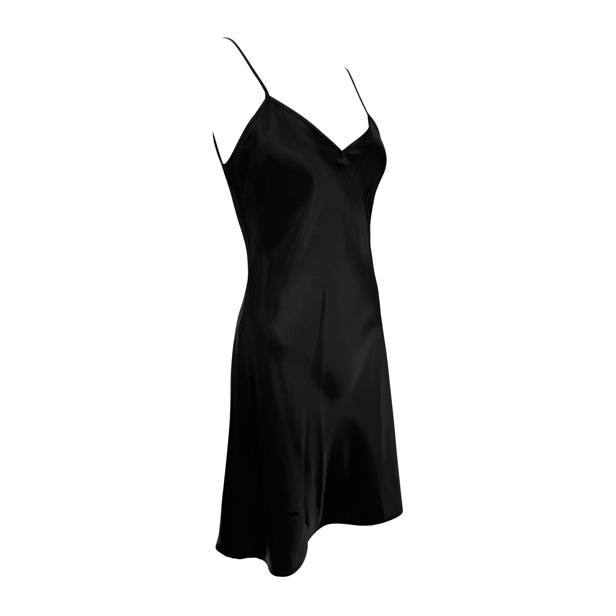 1990s Sonia Rykiel Black Satin Flare Mini Slip Dress - RealList