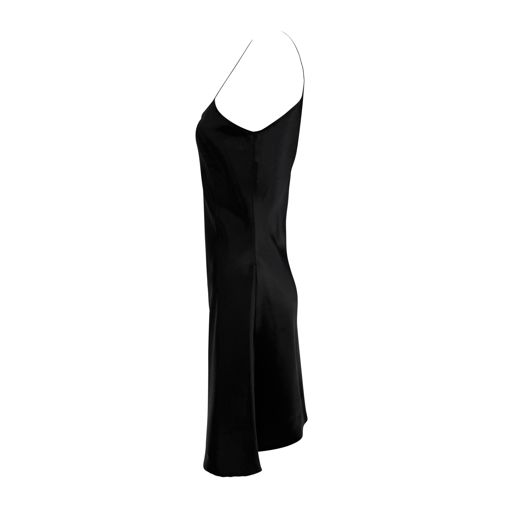 1990s Sonia Rykiel Black Satin Flare Mini Slip Dress - RealList