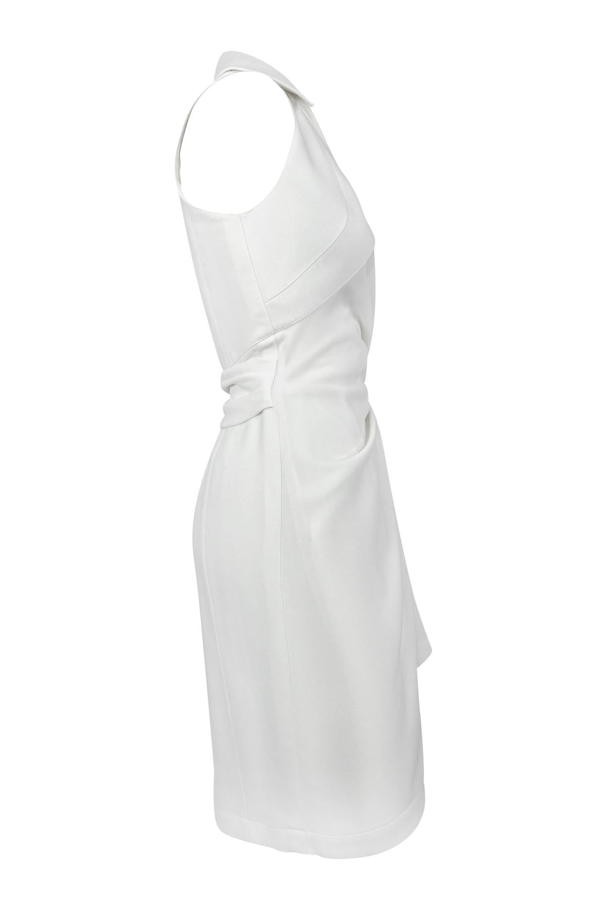 1990s Thierry Mugler Anchor Brooch Collared White Plunging Wrap Dress - RealList