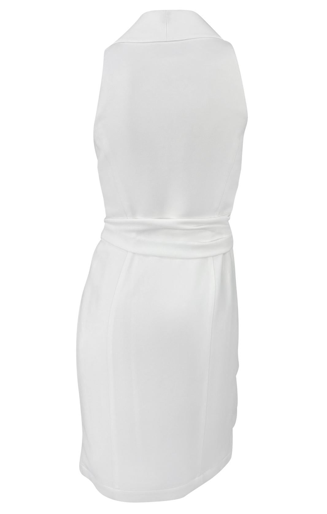 1990s Thierry Mugler Anchor Brooch Collared White Plunging Wrap Dress - RealList