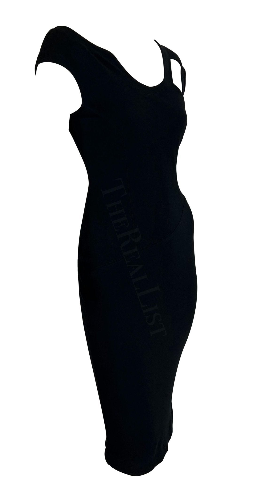1990s Thierry Mugler Black Knit Cut Out Abstract Dress - RealList