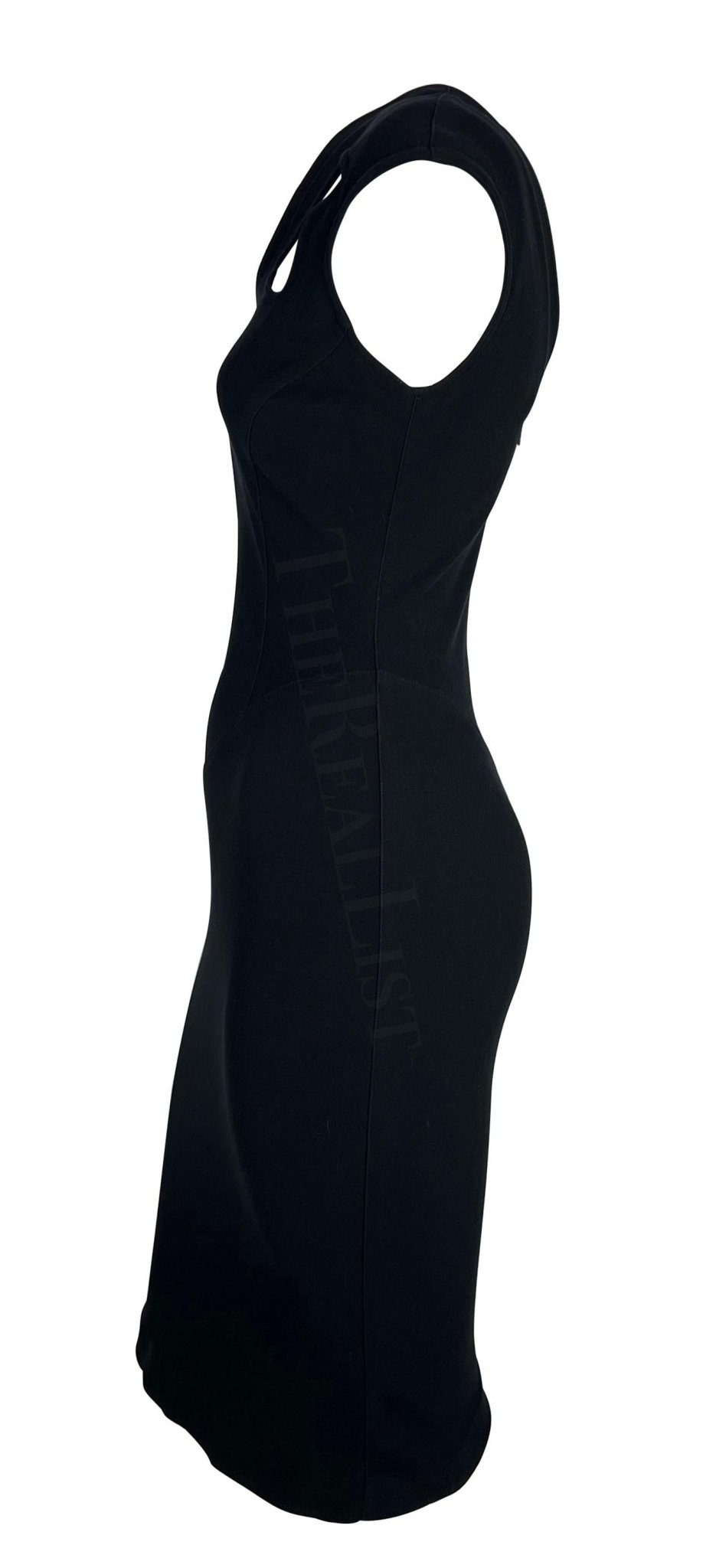 1990s Thierry Mugler Black Knit Cut Out Abstract Dress - RealList