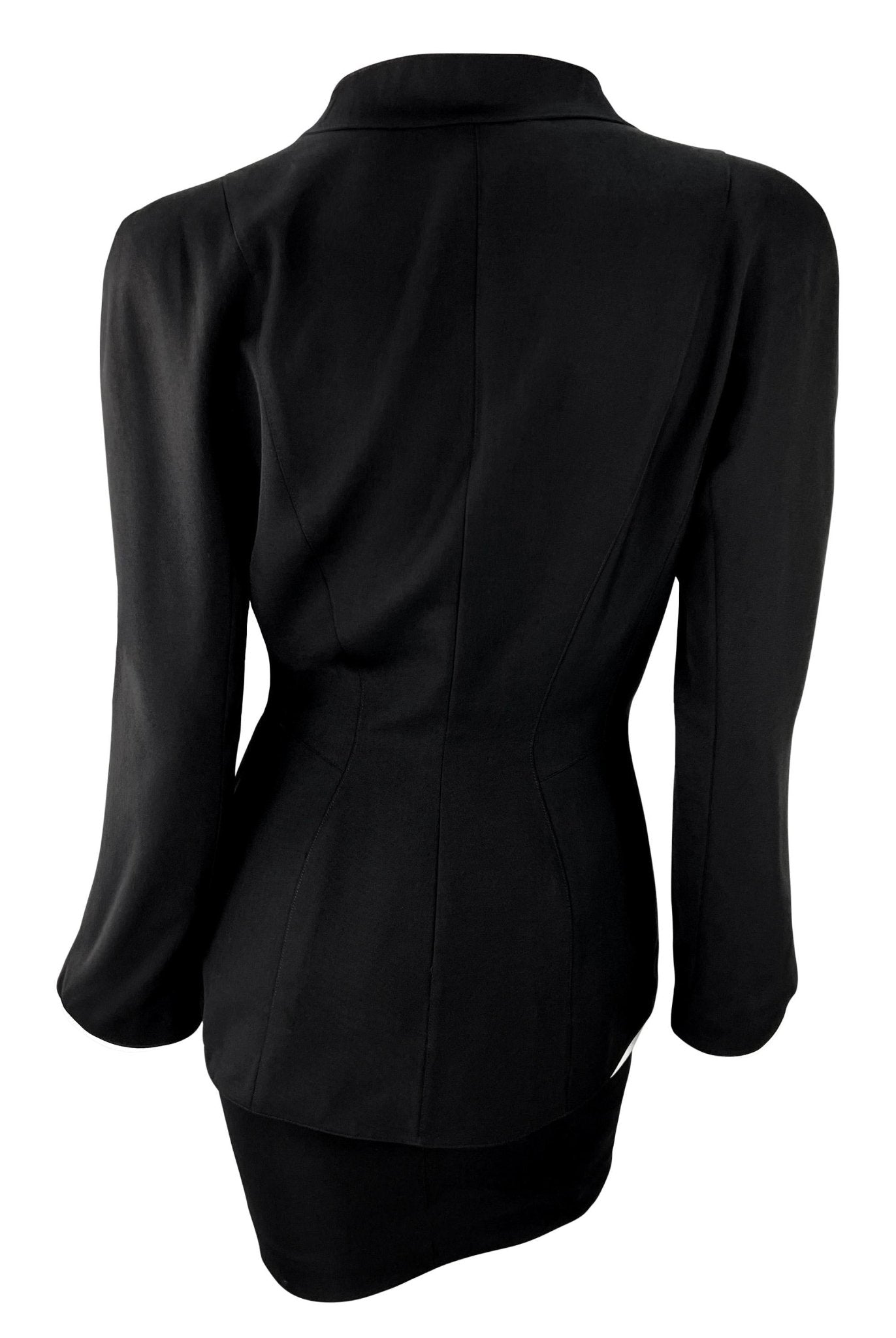 1990s Thierry Mugler Black White Sculpted Asymmetric Bow Skirt Suit - RealList