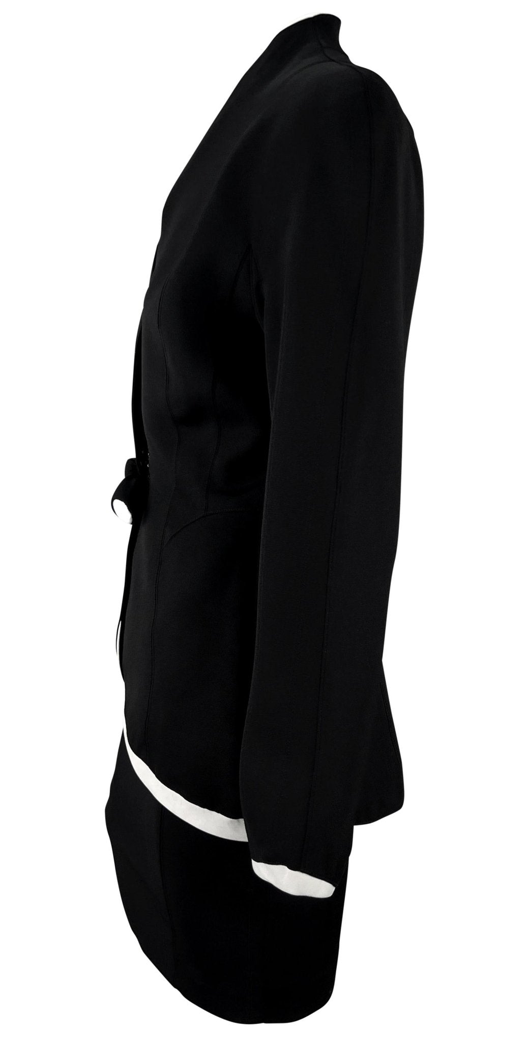 1990s Thierry Mugler Black White Sculpted Asymmetric Bow Skirt Suit - RealList
