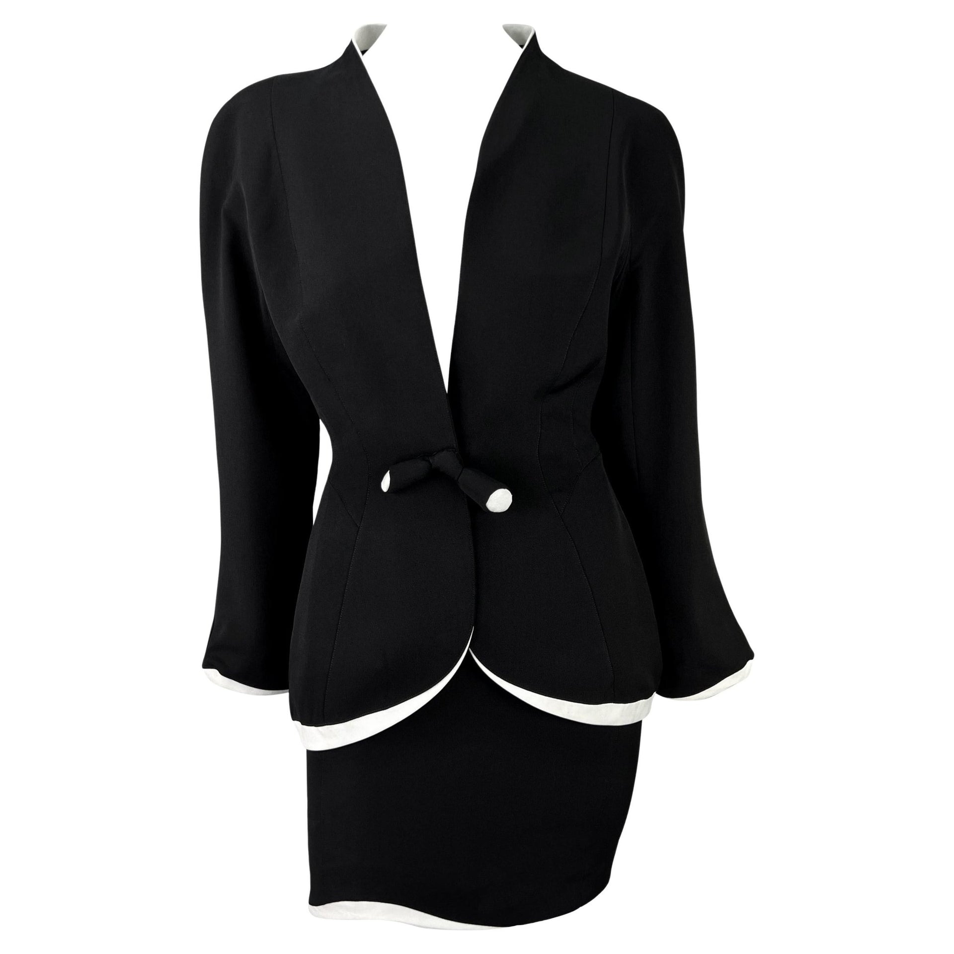 1990s Thierry Mugler Black White Sculpted Asymmetric Bow Skirt Suit - RealList