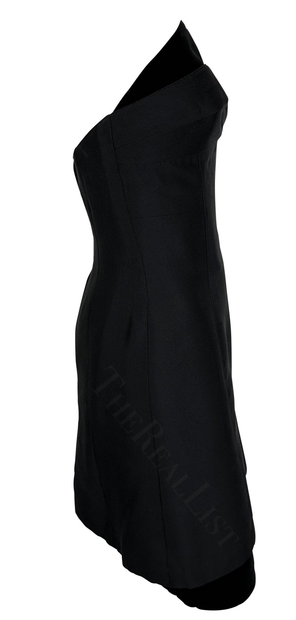 1990s Thierry Mugler Black Wool Strapless Velvet Accent Hourglass Mini Dress - RealList