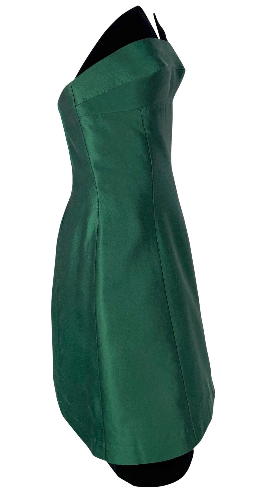 1990s Thierry Mugler Emerald Green Hourglass Velvet Strapless Mini Dress - RealList