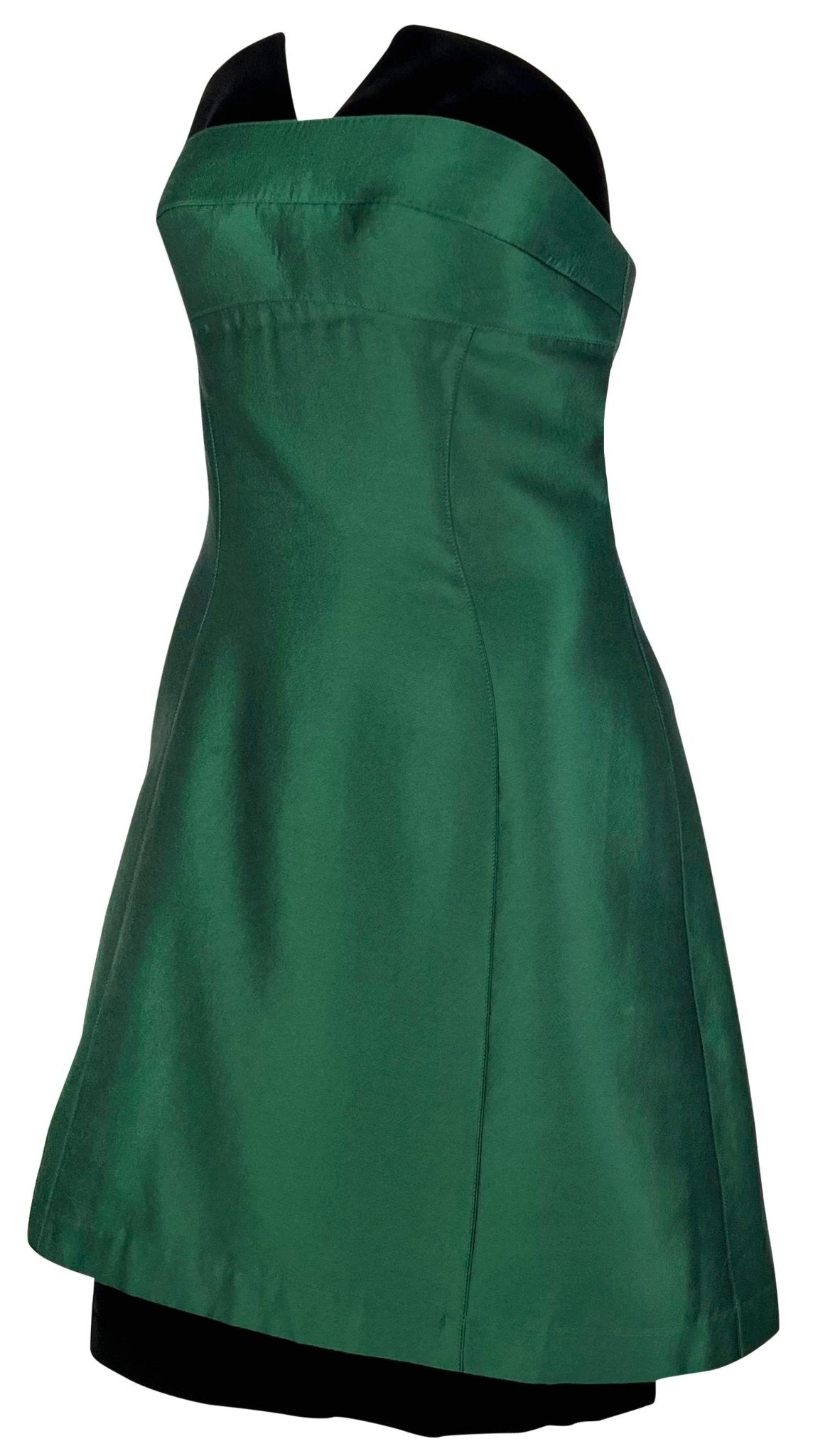 1990s Thierry Mugler Emerald Green Hourglass Velvet Strapless Mini Dress - RealList