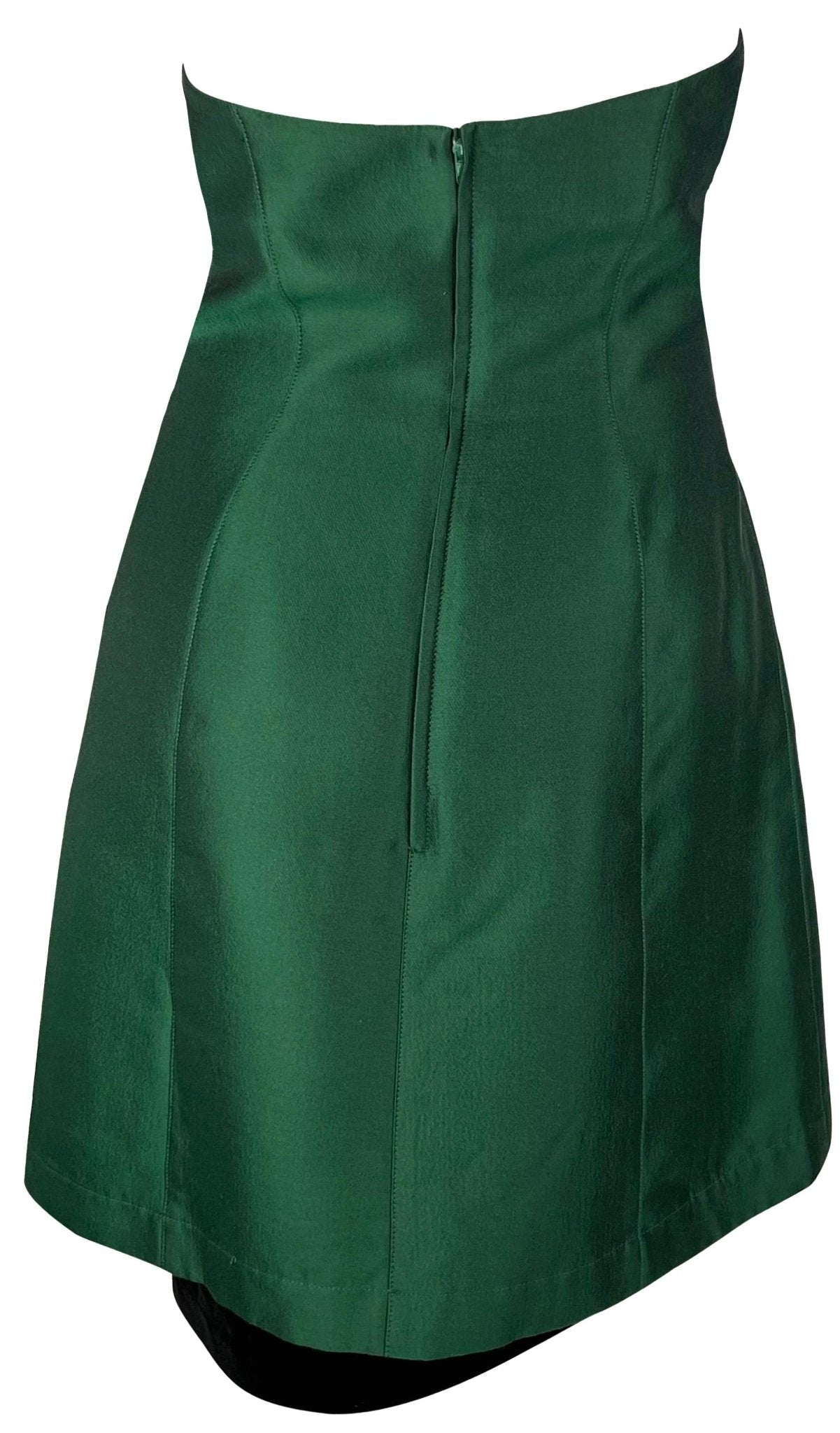 1990s Thierry Mugler Emerald Green Hourglass Velvet Strapless Mini Dress - RealList