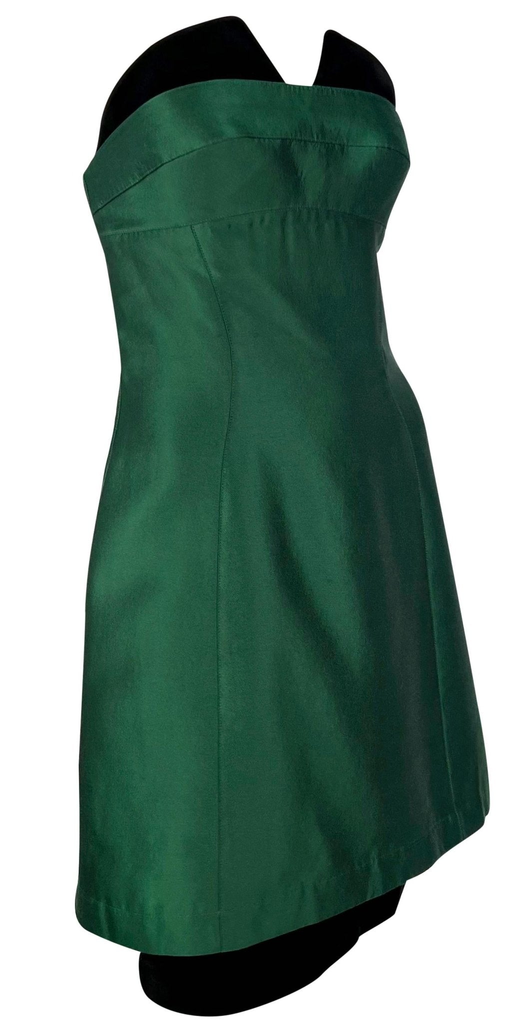 1990s Thierry Mugler Emerald Green Hourglass Velvet Strapless Mini Dress - RealList