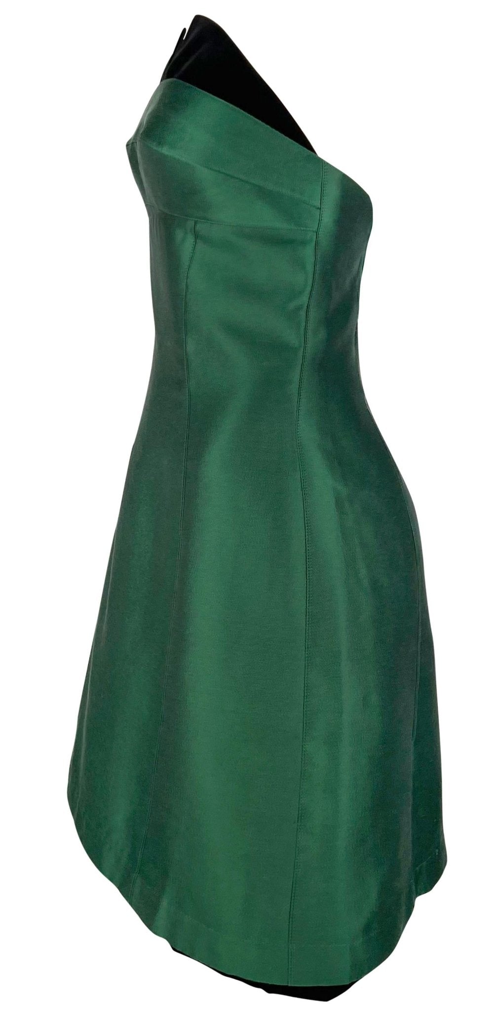 1990s Thierry Mugler Emerald Green Hourglass Velvet Strapless Mini Dress - RealList
