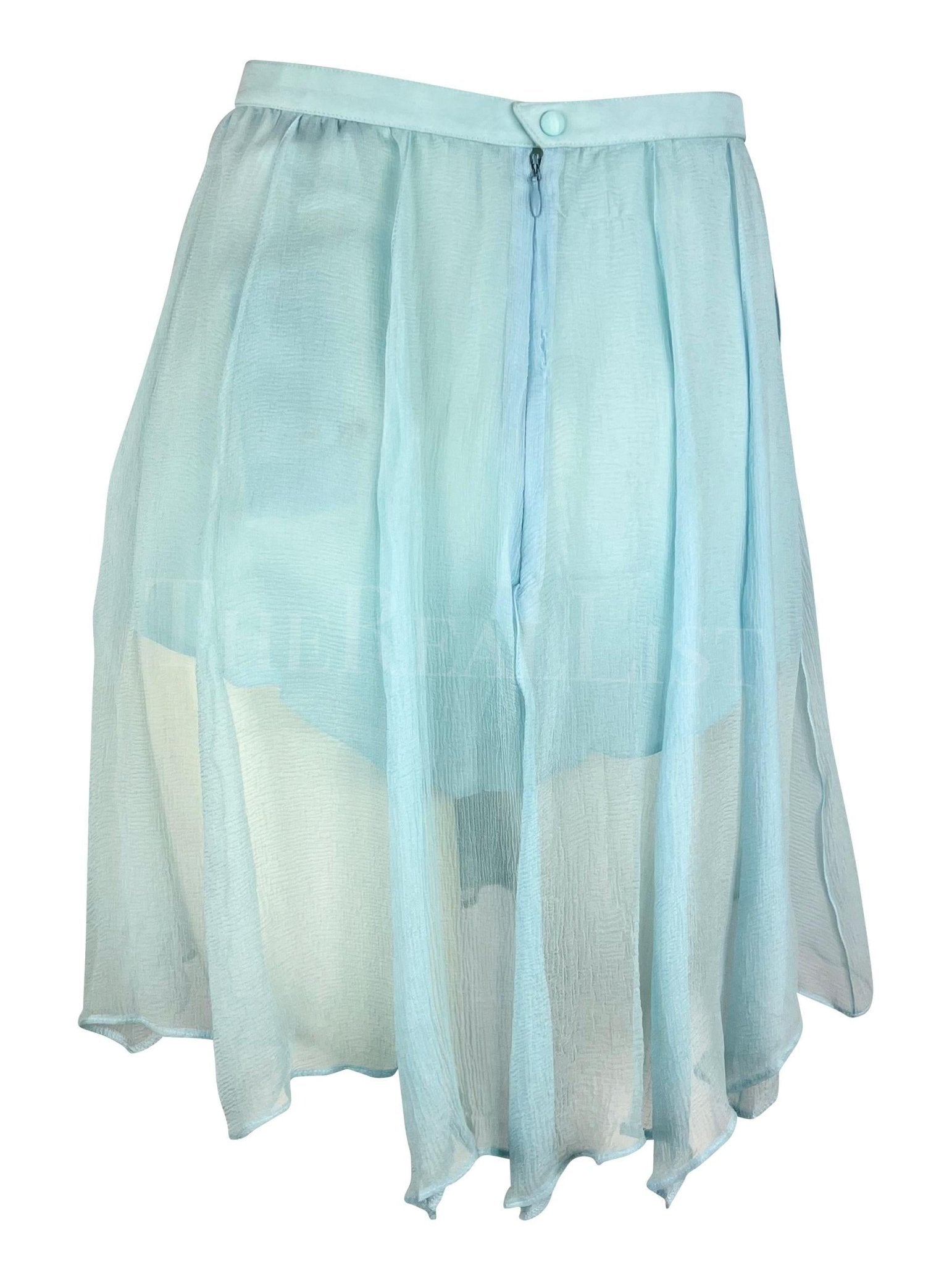 1990s Thierry Mugler Light Blue Sheer Pleated Silk Skirt Short Combo - RealList