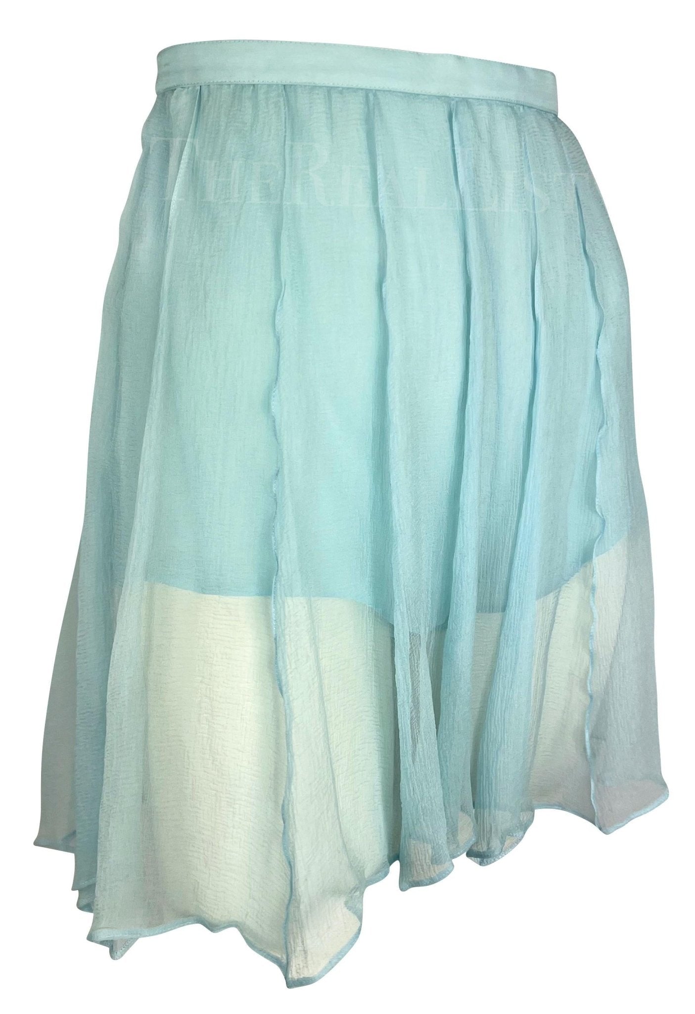 1990s Thierry Mugler Light Blue Sheer Pleated Silk Skirt Short Combo - RealList