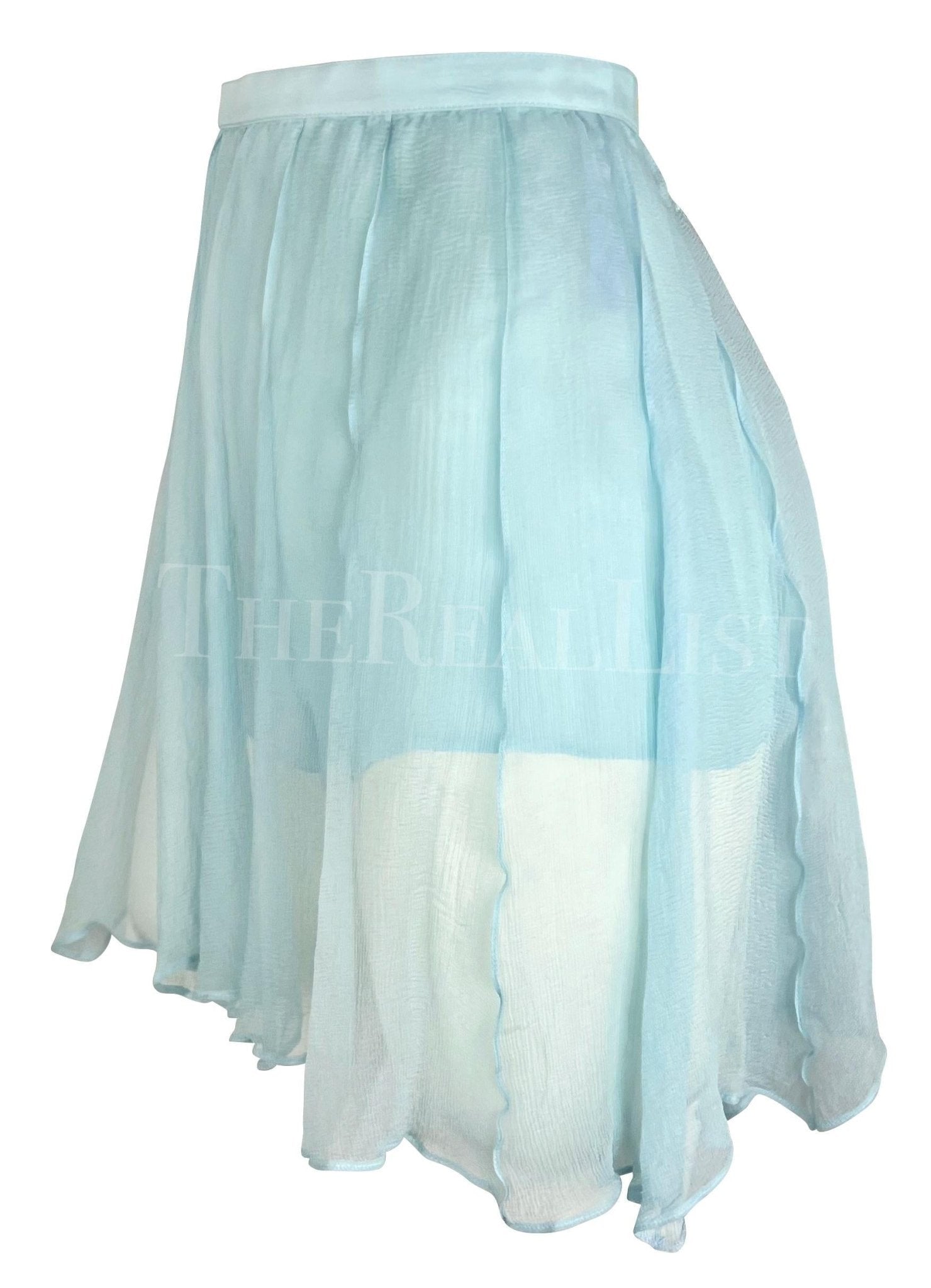 1990s Thierry Mugler Light Blue Sheer Pleated Silk Skirt Short Combo - RealList