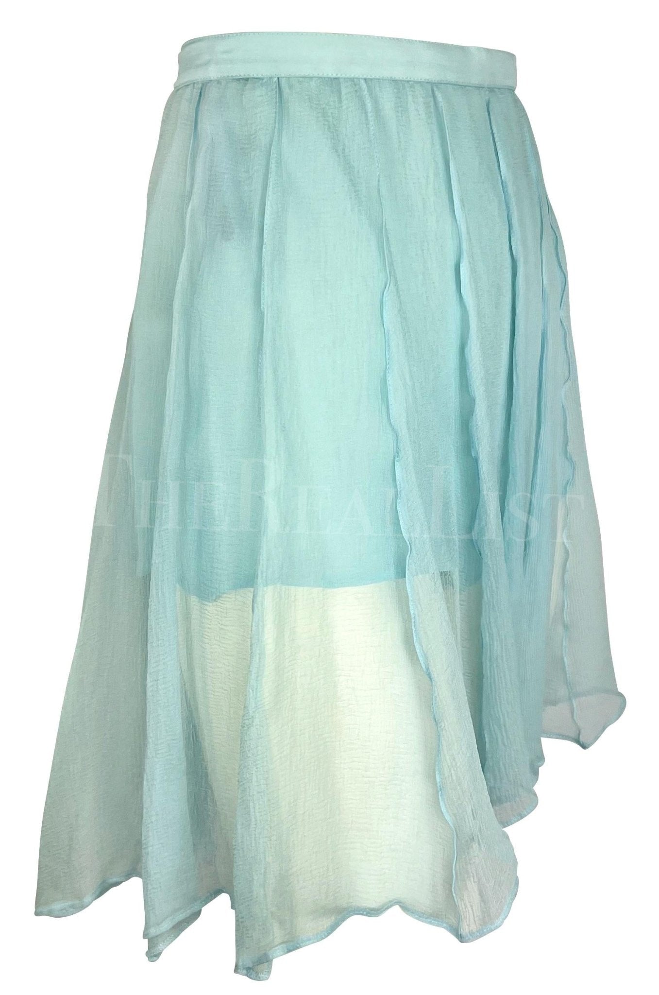 1990s Thierry Mugler Light Blue Sheer Pleated Silk Skirt Short Combo - RealList