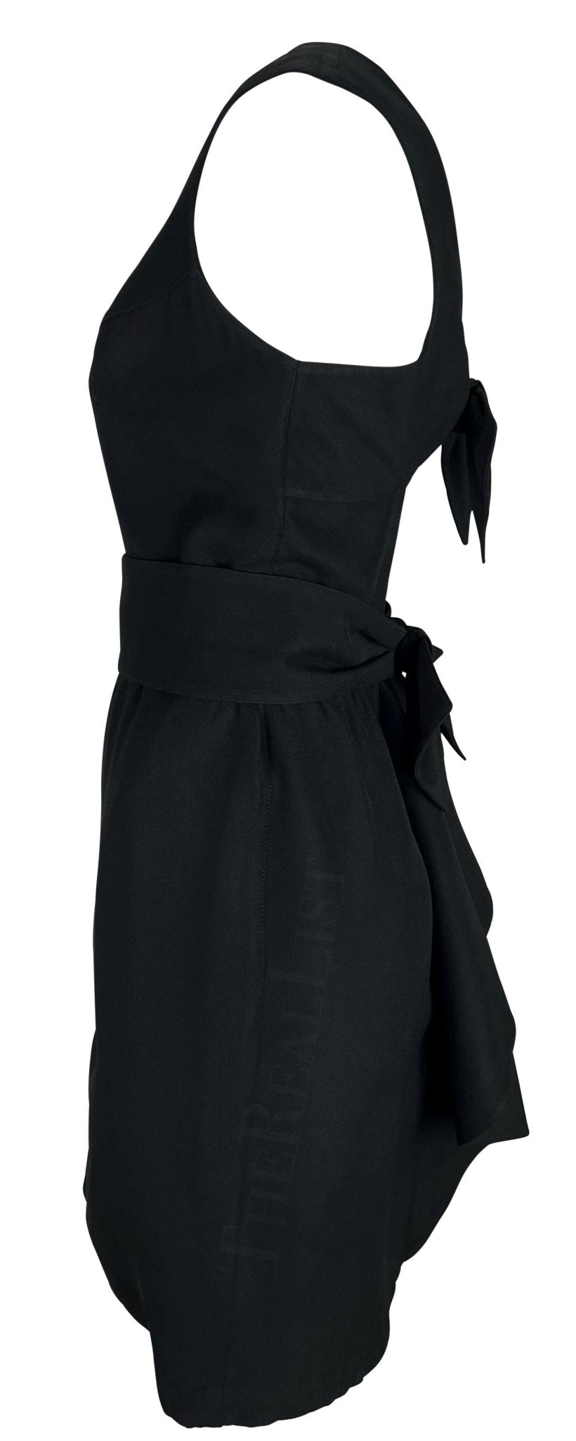 1990s Thierry Mugler Little Black Double Bow Cutout Belted Mini Dress - RealList