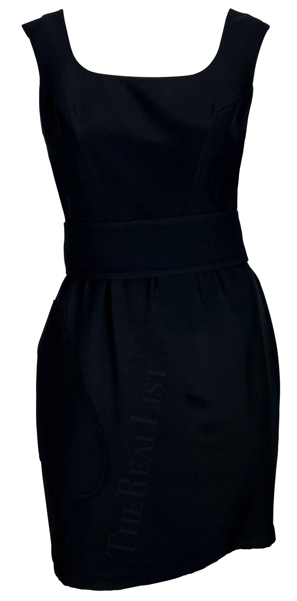 1990s Thierry Mugler Little Black Double Bow Cutout Belted Mini Dress - RealList