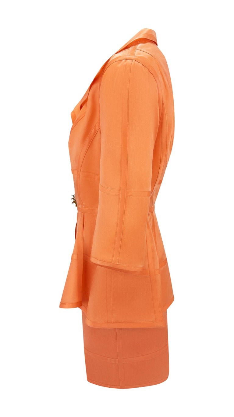 1990s Thierry Mugler Orange Semi - Sheer Silk Skirt Suit - RealList