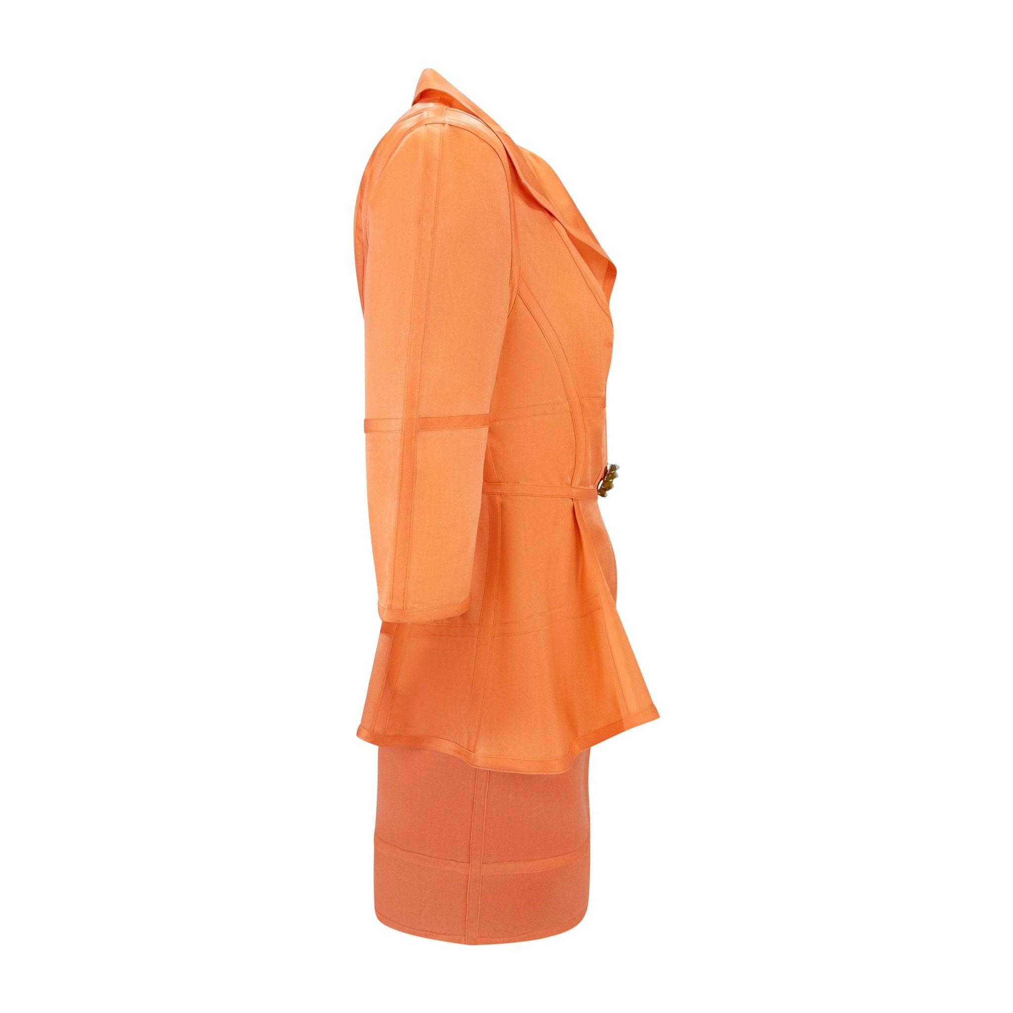 1990s Thierry Mugler Orange Semi - Sheer Silk Skirt Suit - RealList