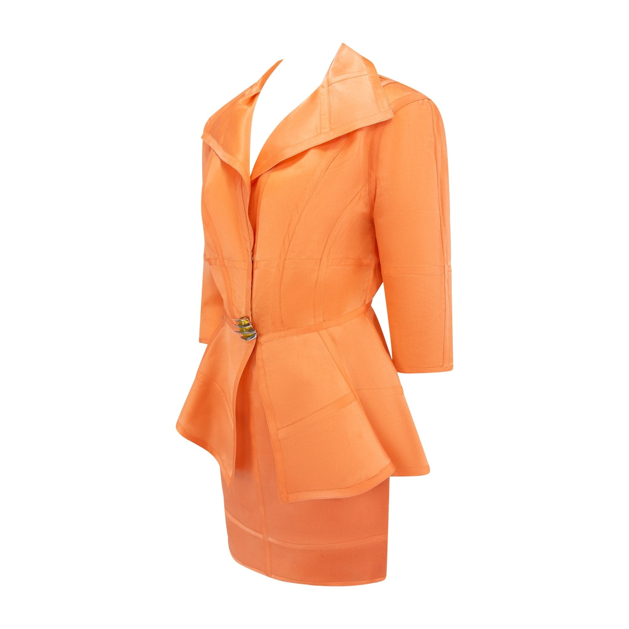 1990s Thierry Mugler Orange Semi - Sheer Silk Skirt Suit - RealList