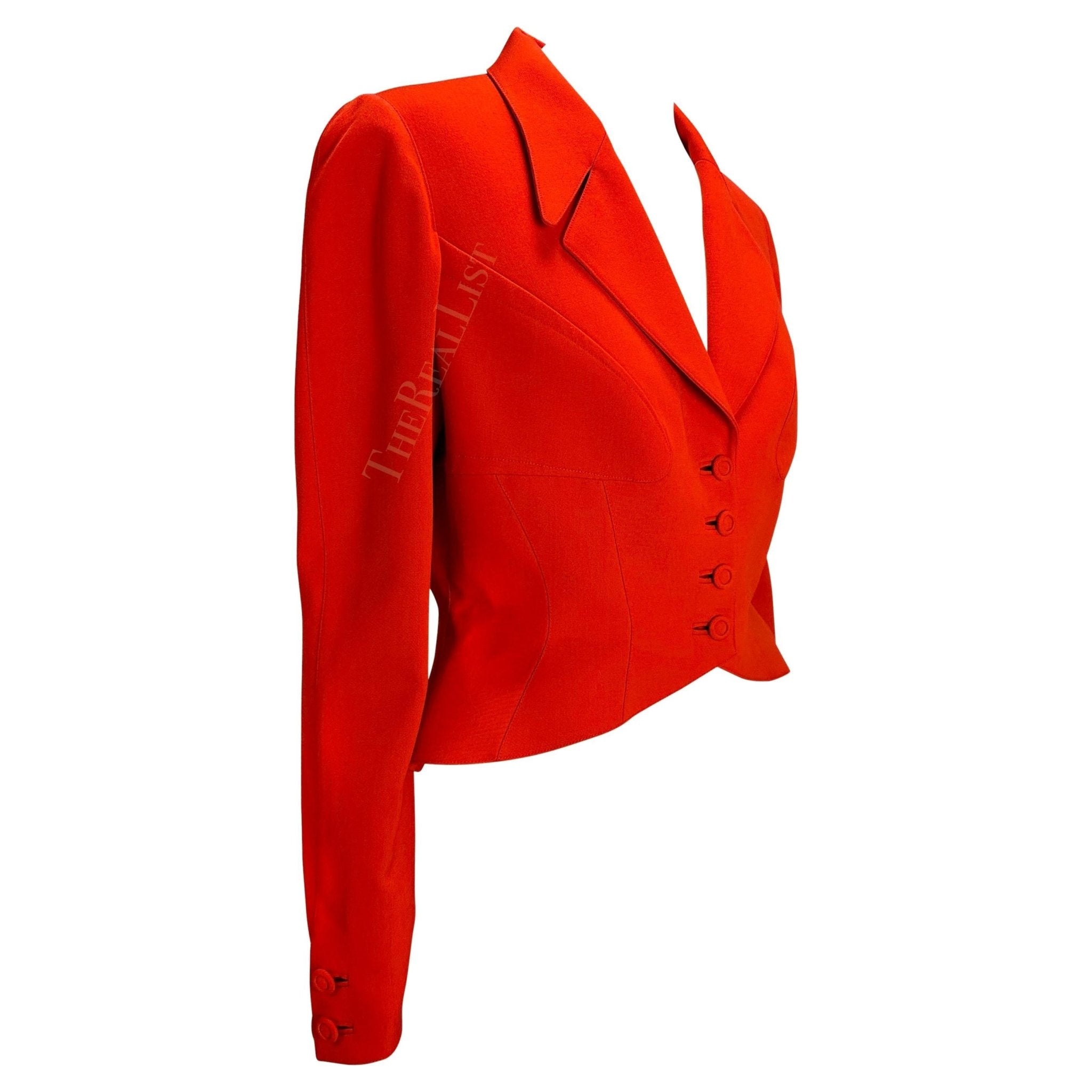 1990s Thierry Mugler Orange Structured Hourglass Cropped Blazer - RealList