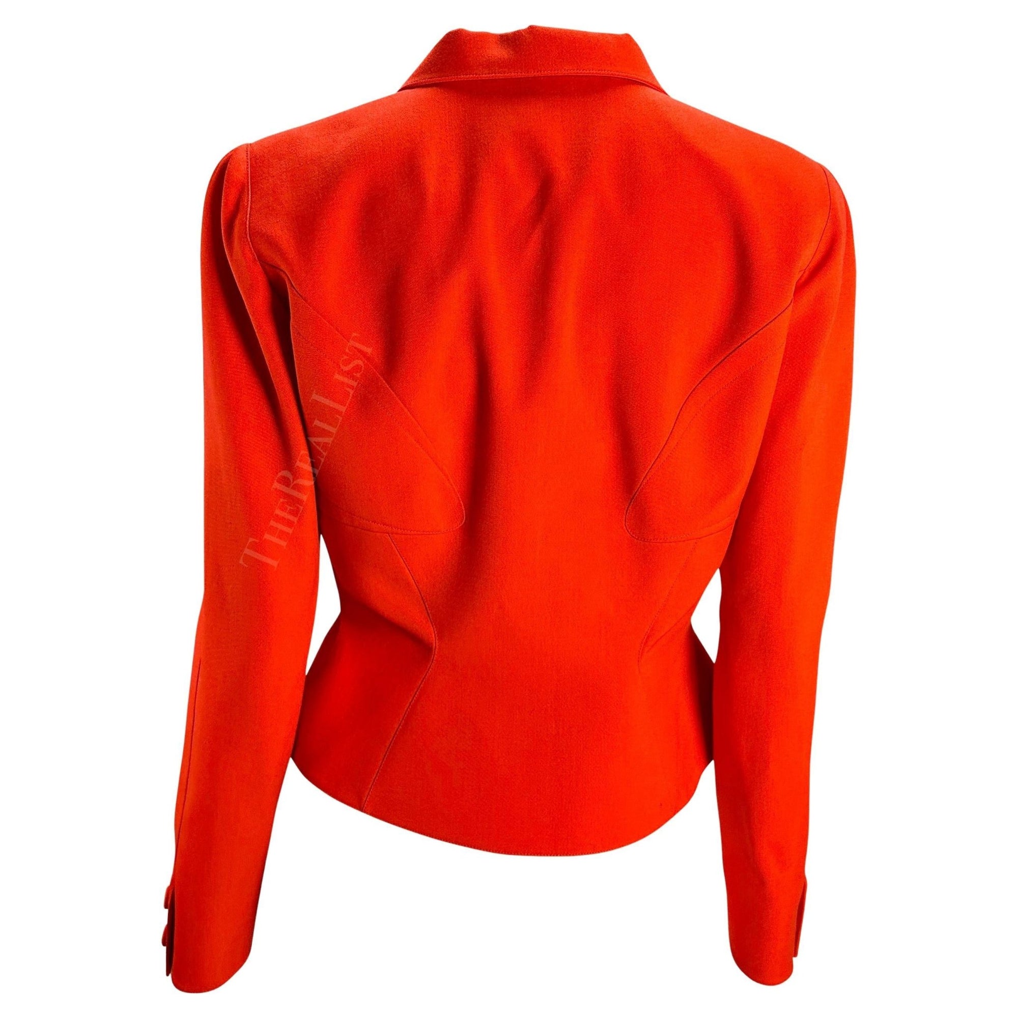 1990s Thierry Mugler Orange Structured Hourglass Cropped Blazer - RealList