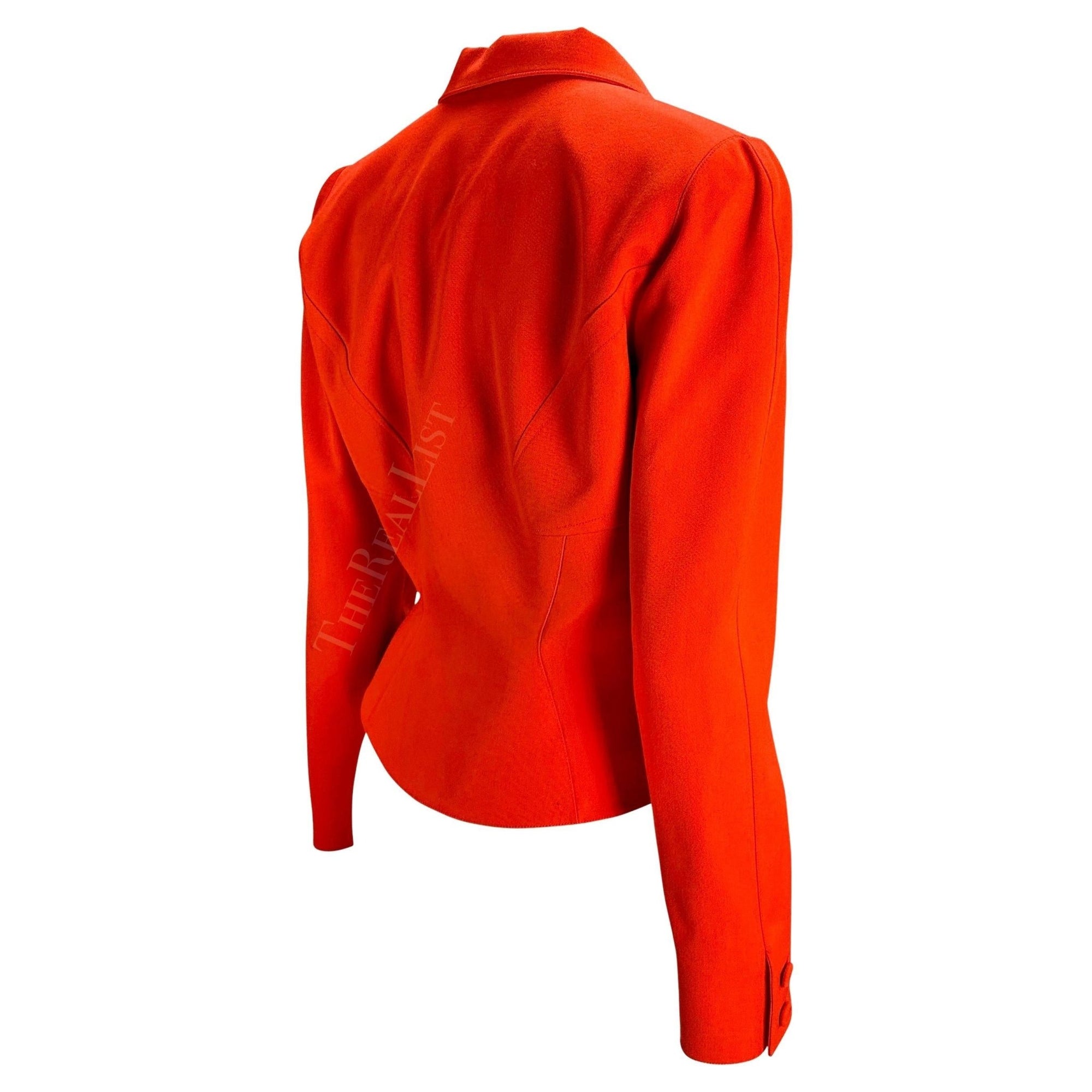 1990s Thierry Mugler Orange Structured Hourglass Cropped Blazer - RealList