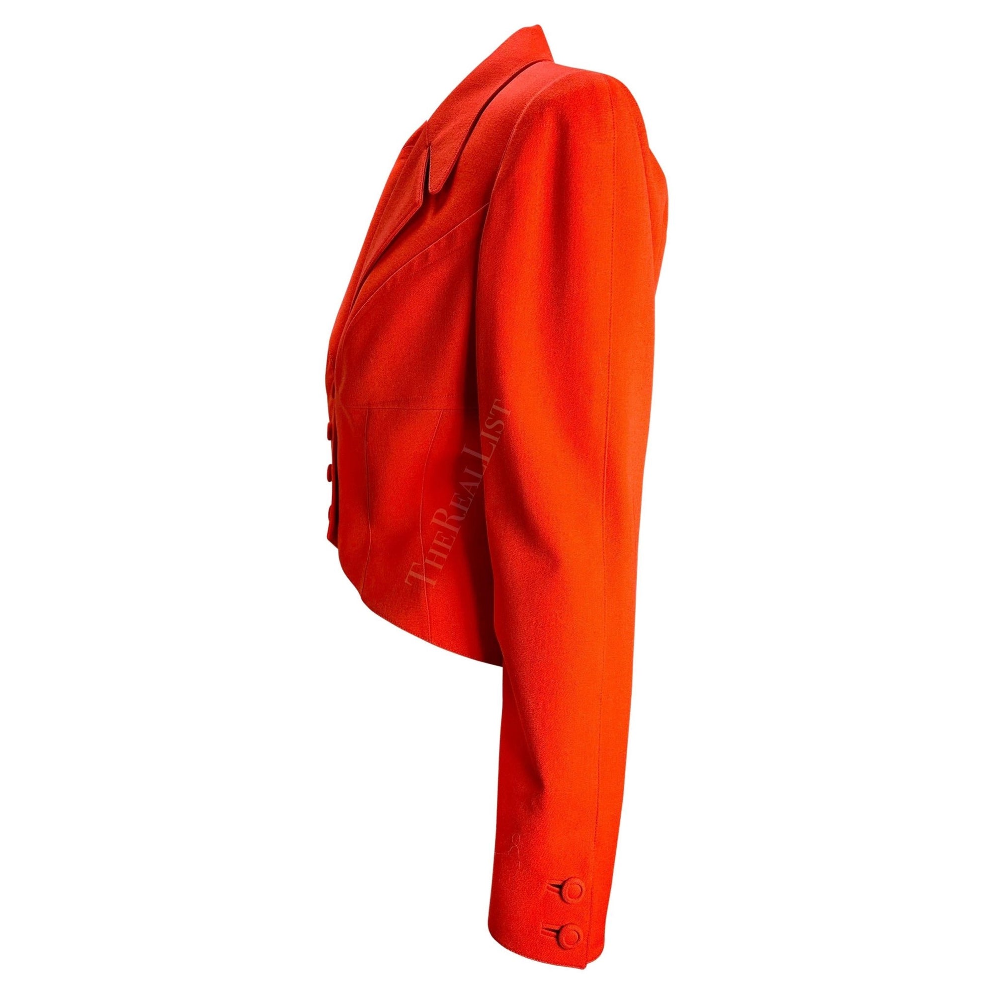 1990s Thierry Mugler Orange Structured Hourglass Cropped Blazer - RealList