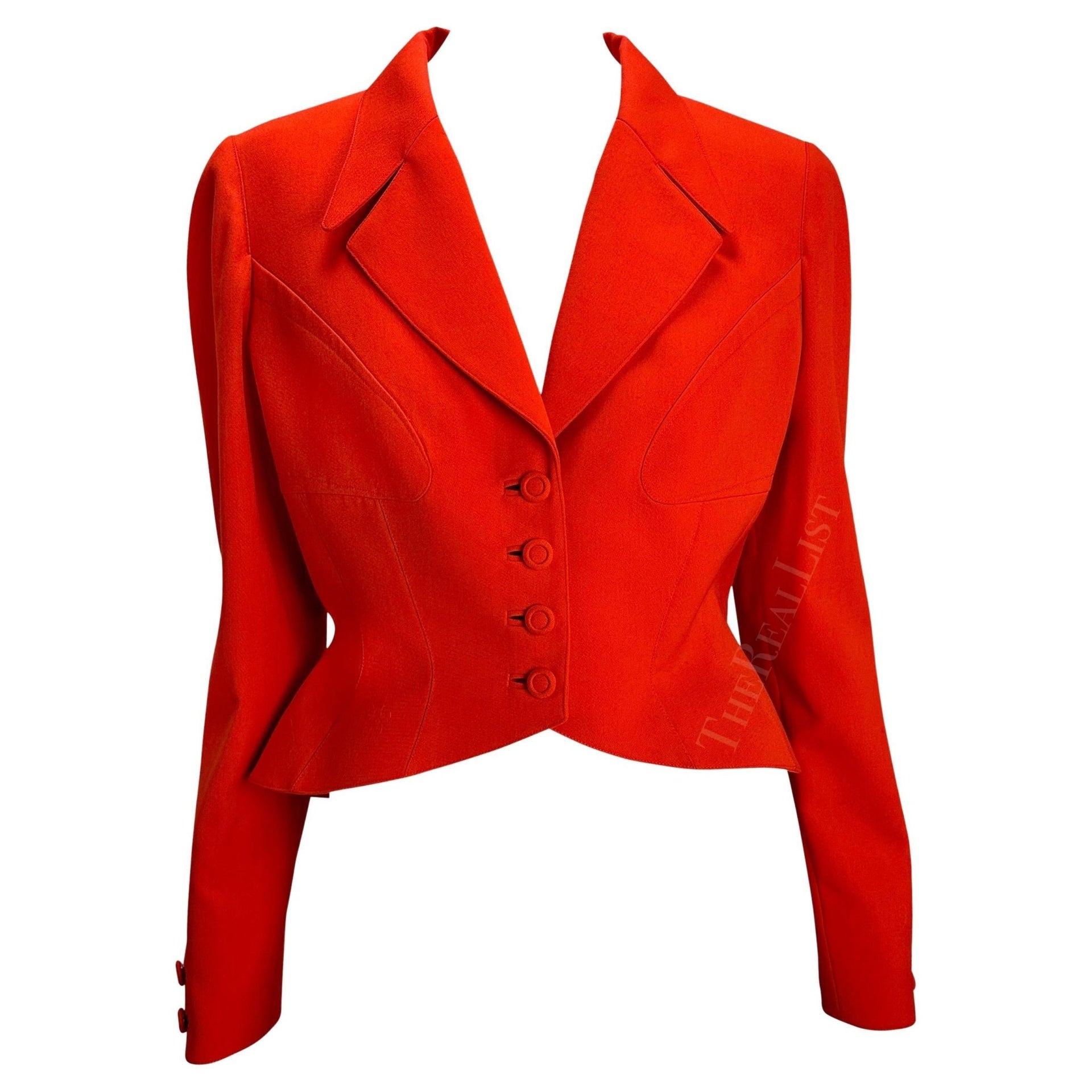 1990s Thierry Mugler Orange Structured Hourglass Cropped Blazer - RealList