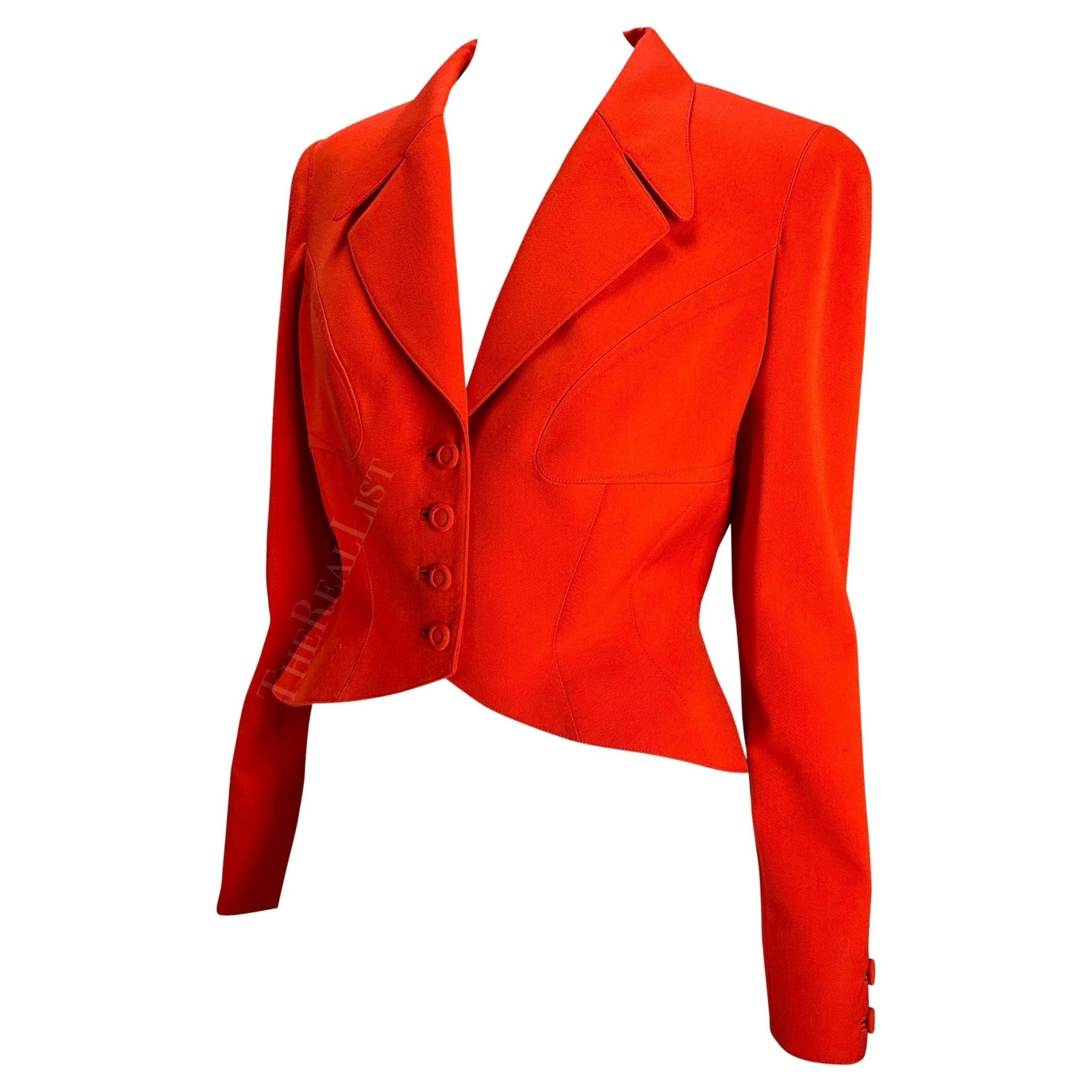 1990s Thierry Mugler Orange Structured Hourglass Cropped Blazer - RealList
