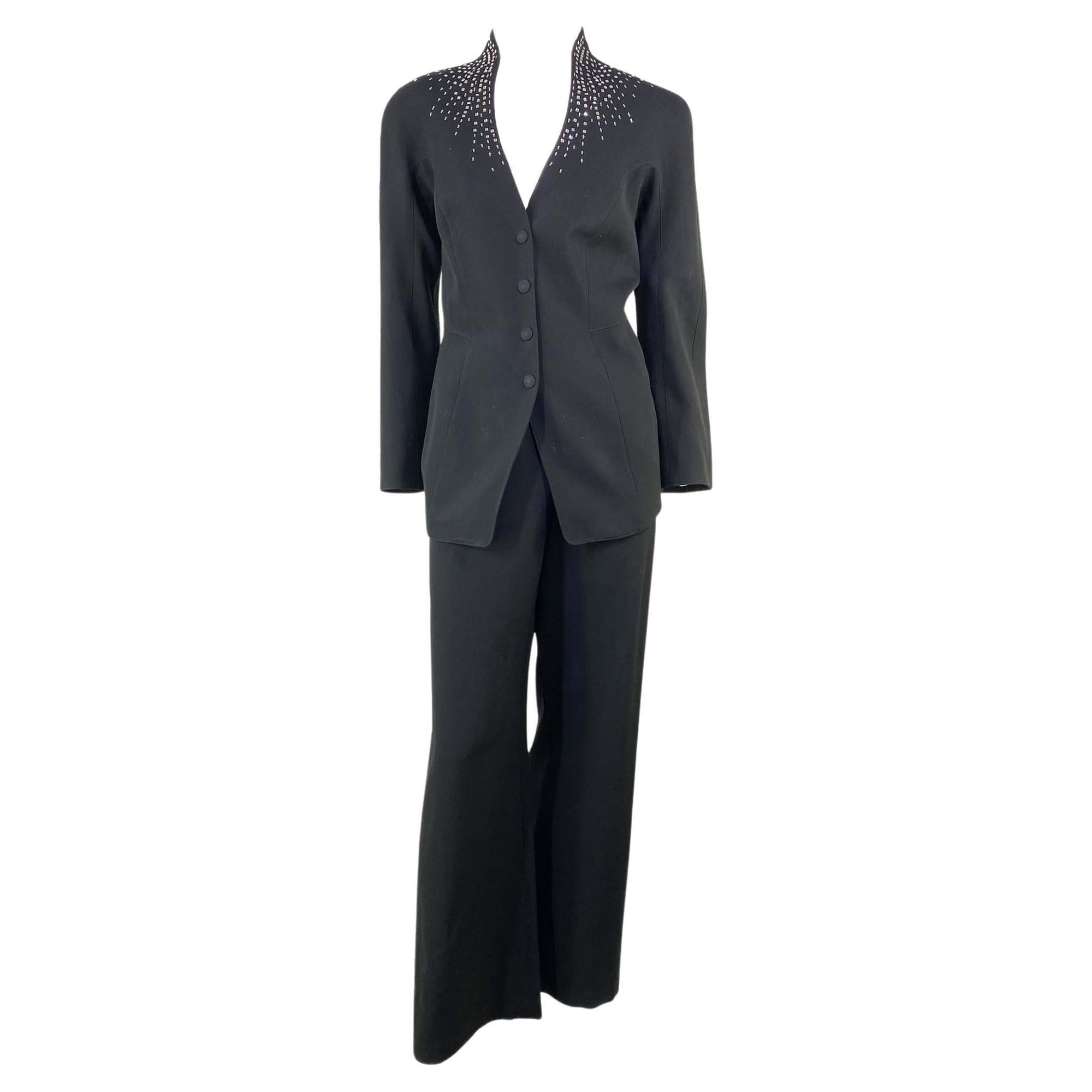 1990s Thierry Mugler Square Rhinestone Wide Leg Pantsuit - RealList