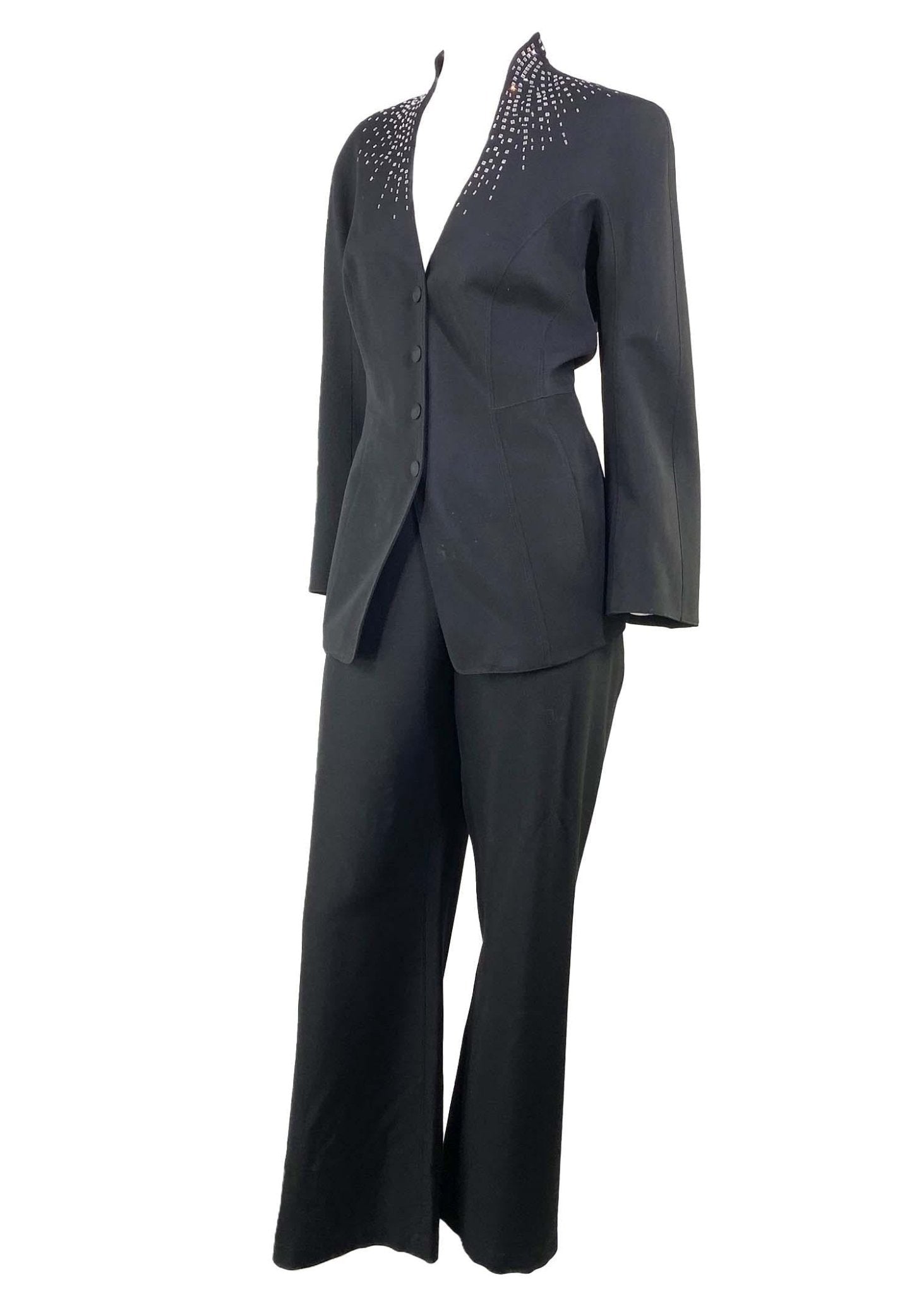1990s Thierry Mugler Square Rhinestone Wide Leg Pantsuit - RealList