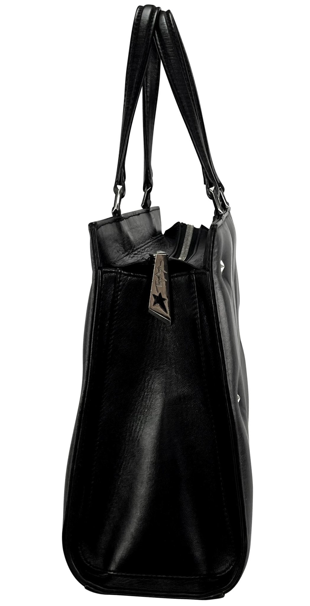 1990s Thierry Mugler Star Stud Quilted Black Leather Small Tote Bag - RealList