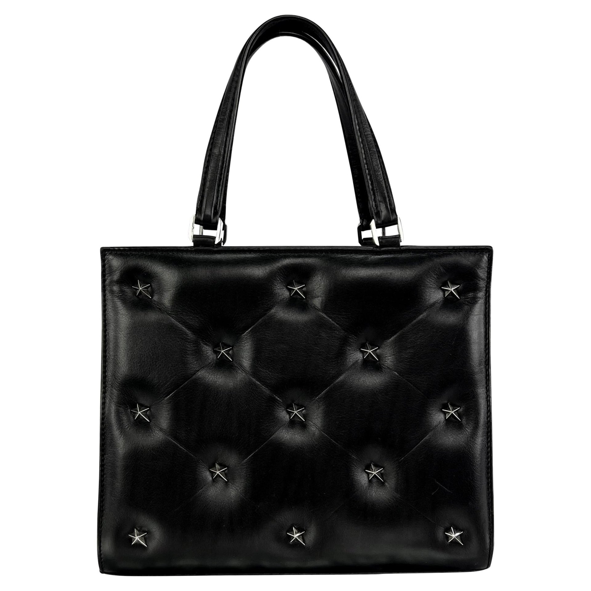 1990s Thierry Mugler Star Stud Quilted Black Leather Small Tote Bag - RealList