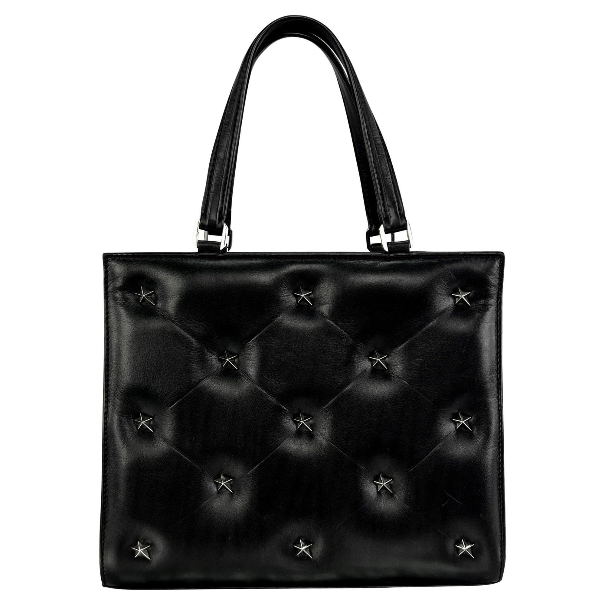 1990s Thierry Mugler Star Stud Quilted Black Leather Small Tote Bag - RealList