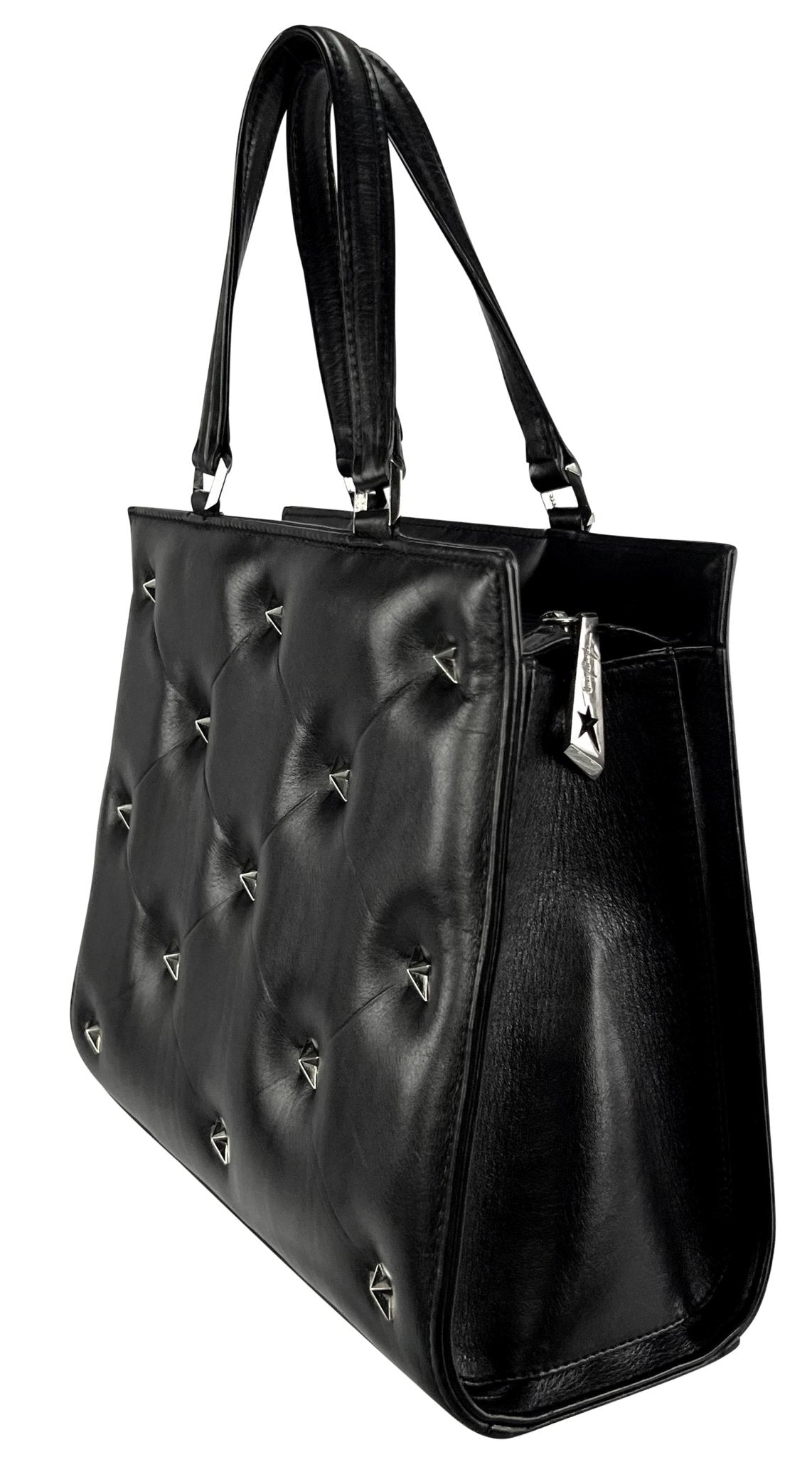 1990s Thierry Mugler Star Stud Quilted Black Leather Small Tote Bag - RealList